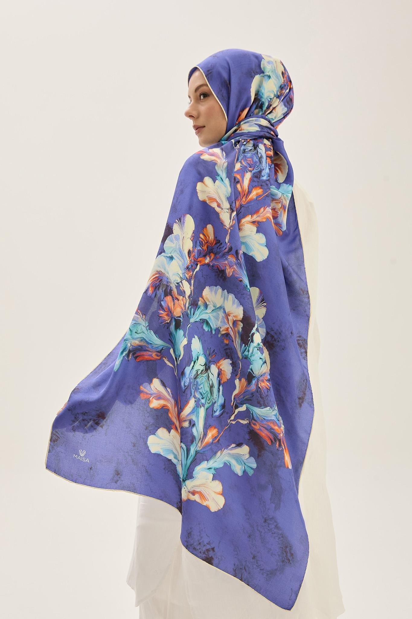 REYYA PAMUK İPEK ŞAL 70*190 CM - SAKS