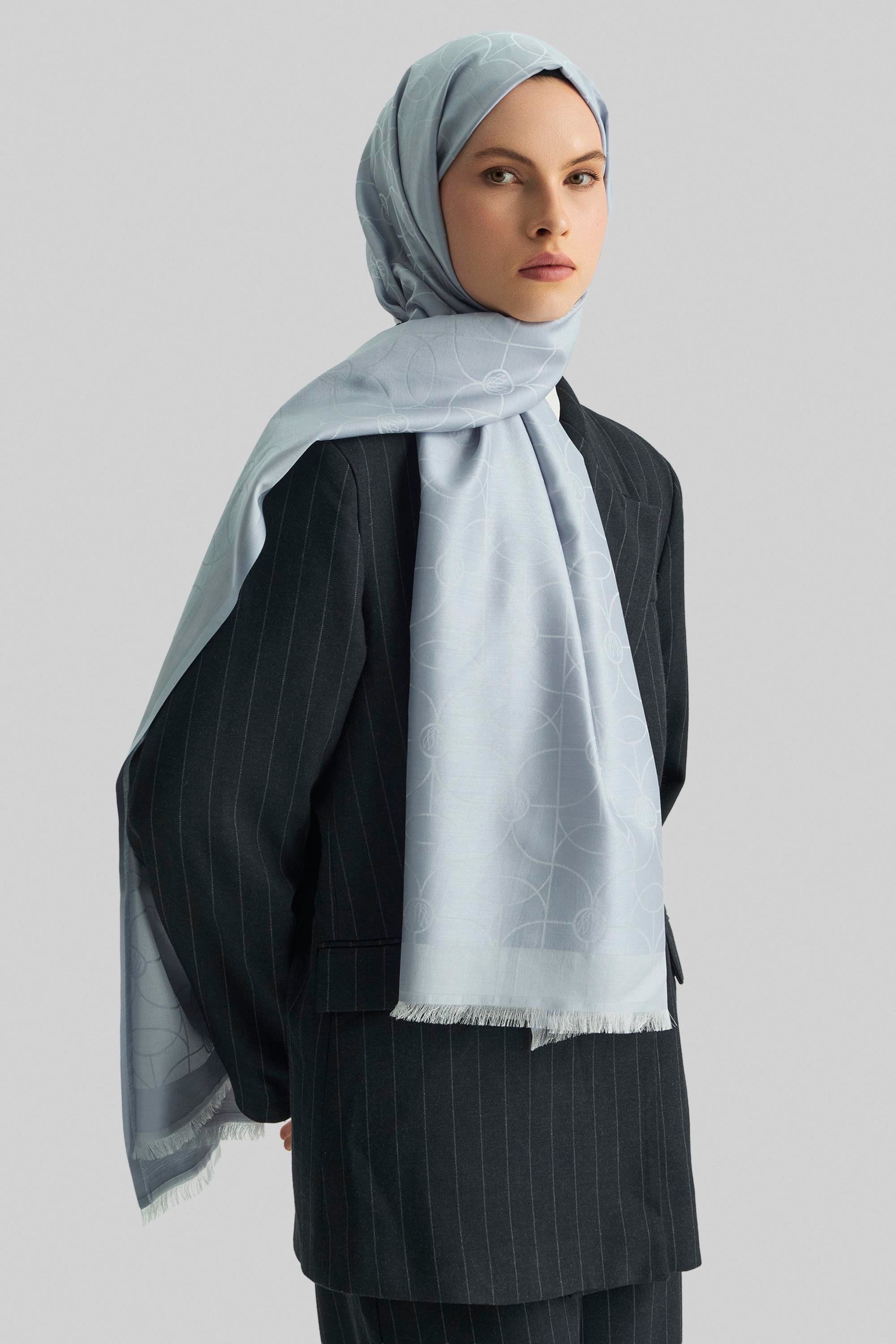 RİND%100 İPEK JAKARLI ŞAL-AÇIK MAVİ