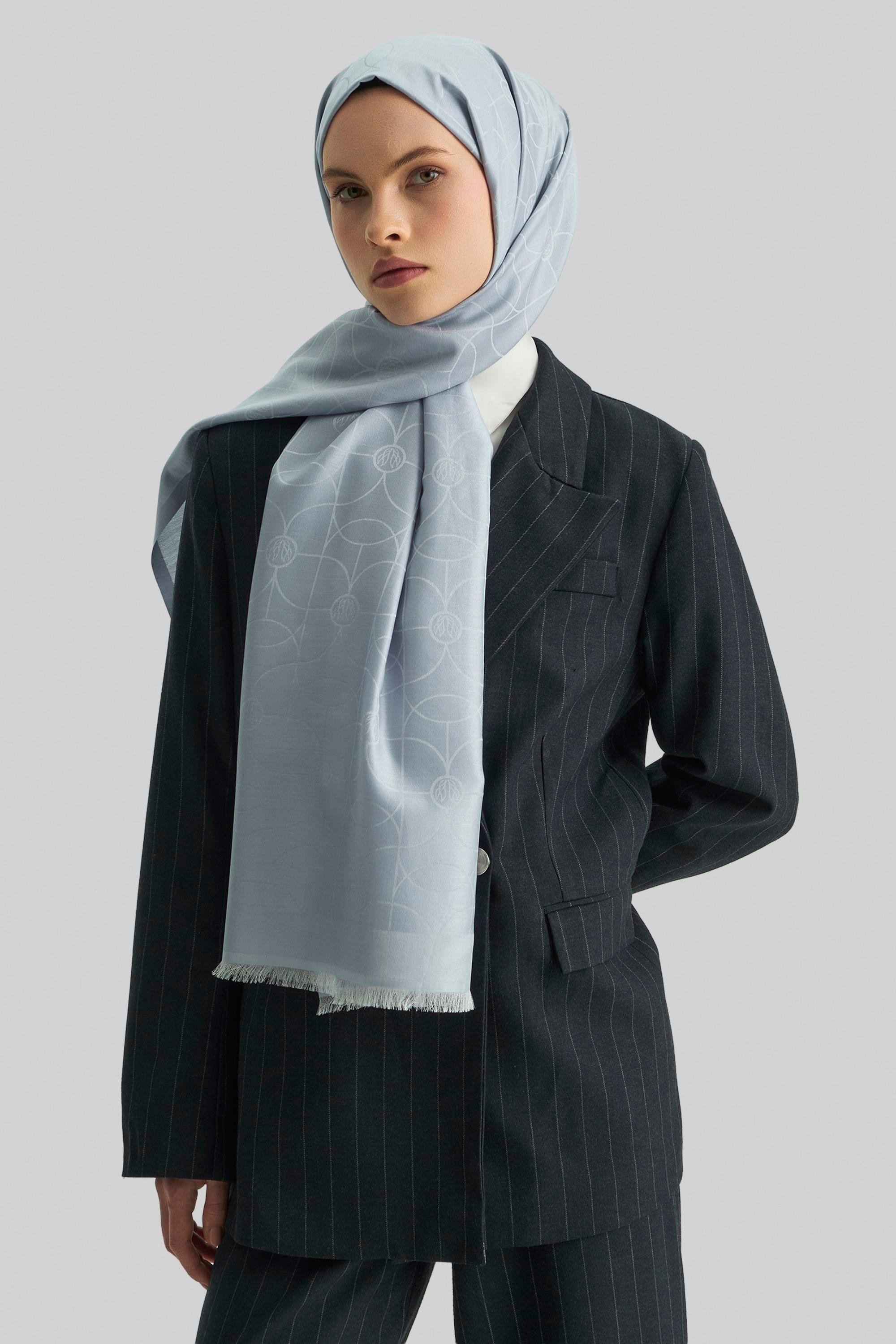 RİND%100 İPEK JAKARLI ŞAL-AÇIK MAVİ