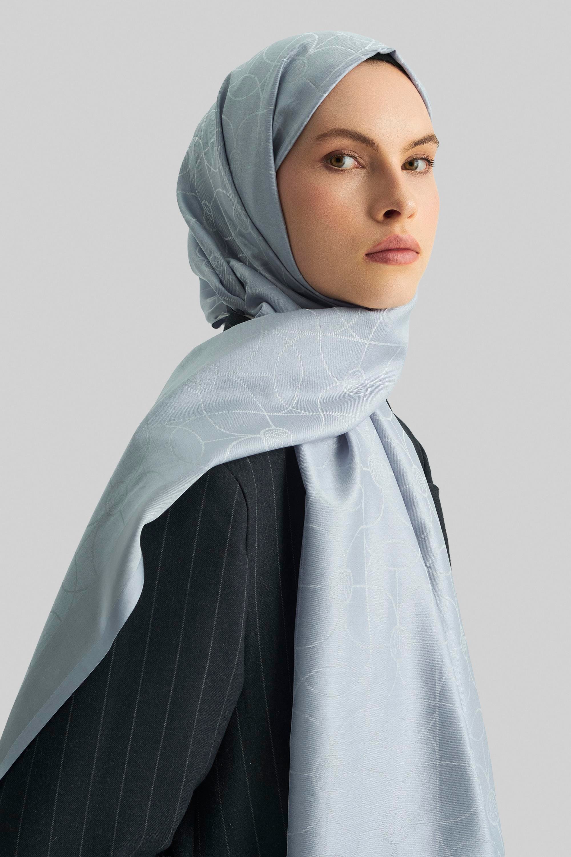 RİND%100 İPEK JAKARLI ŞAL-AÇIK MAVİ