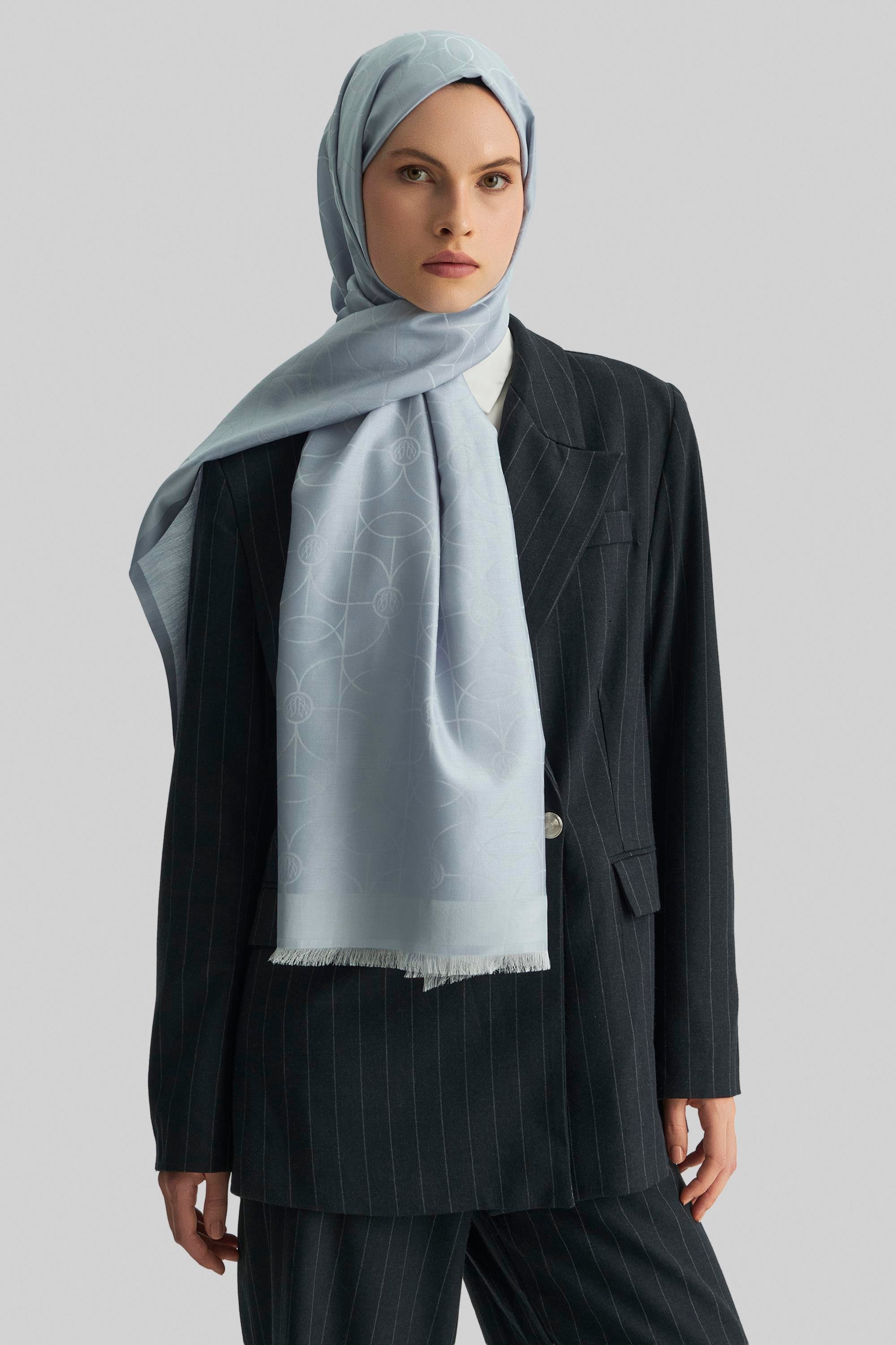 RİND%100 İPEK JAKARLI ŞAL-AÇIK MAVİ