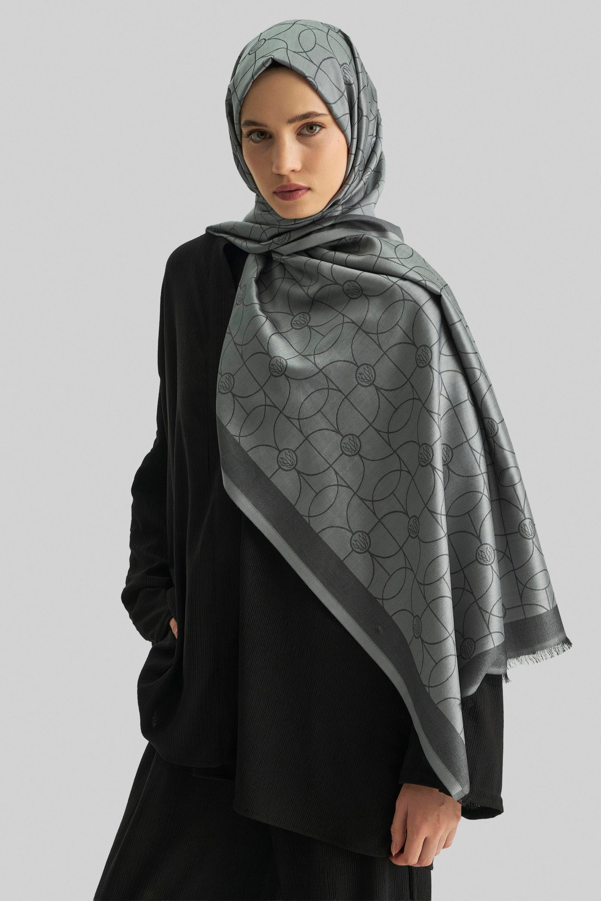 RİND%100 İPEK JAKARLI ŞAL-ANTRASİT