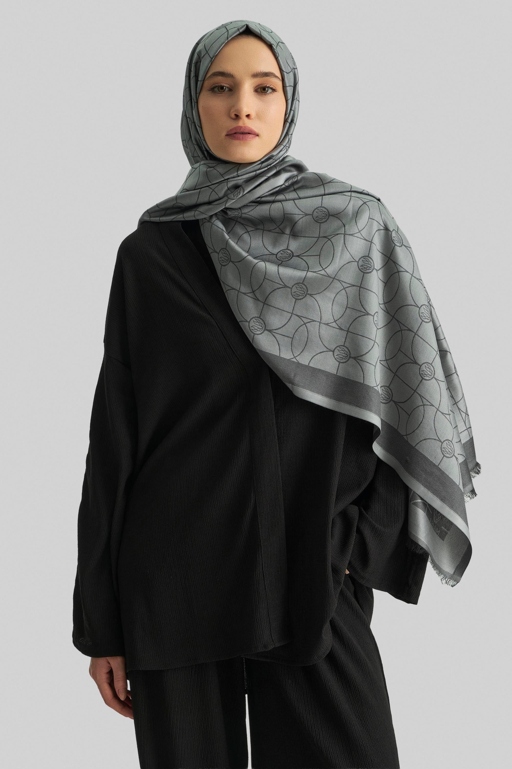 RİND%100 İPEK JAKARLI ŞAL-ANTRASİT