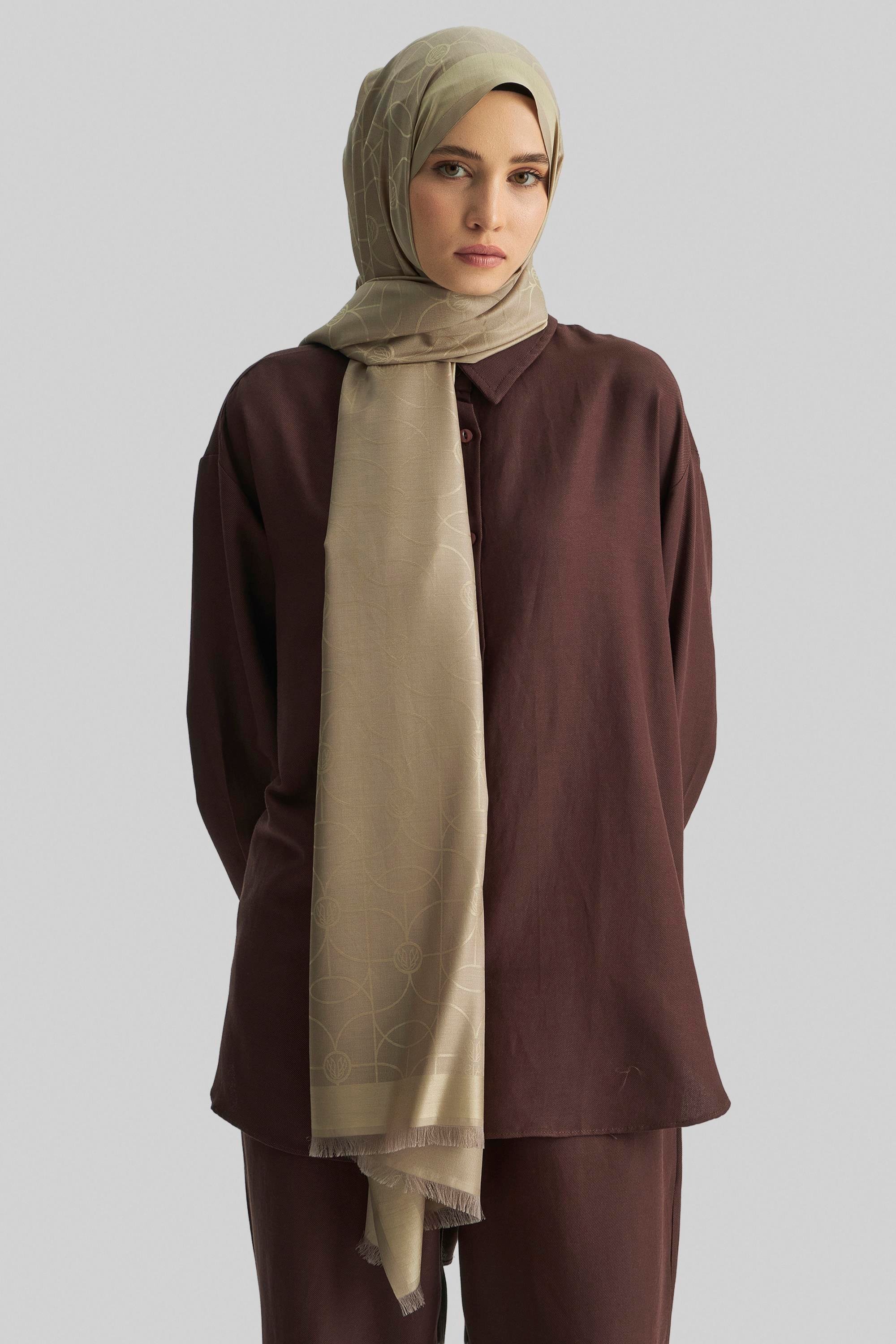 RİND%100 İPEK JAKARLI ŞAL-BEJ