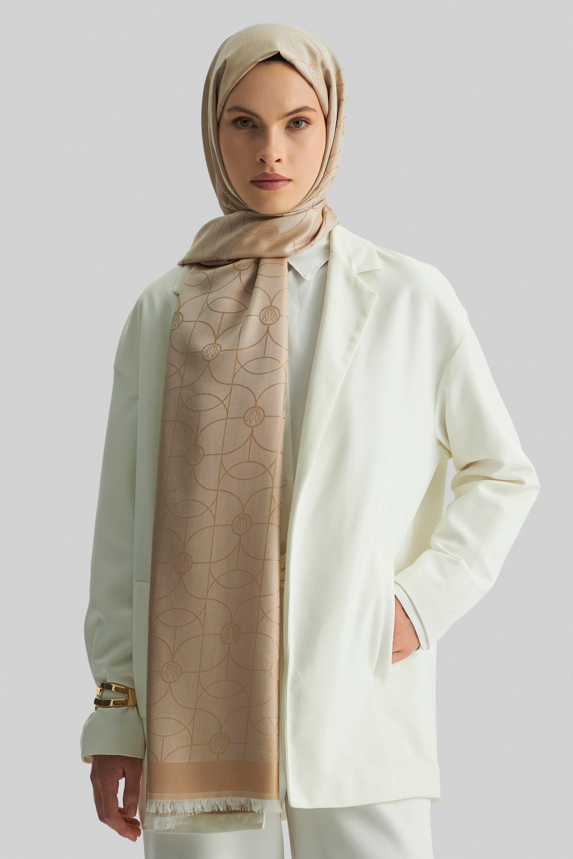 RİND%100 İPEK JAKARLI ŞAL-CAMEL