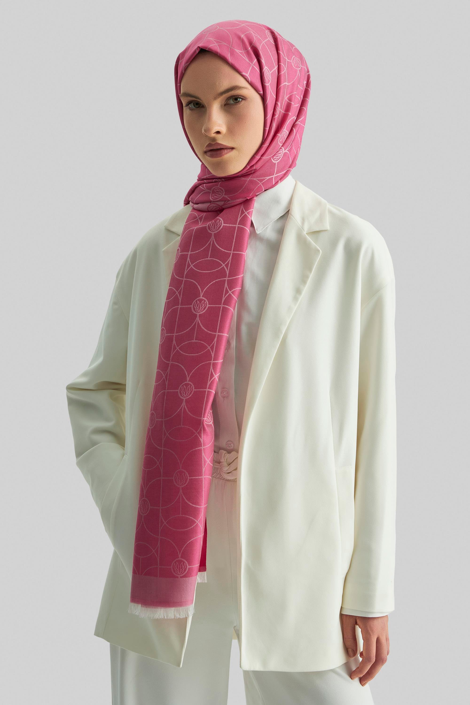 RİND%100 İPEK JAKARLI ŞAL-FUŞYA