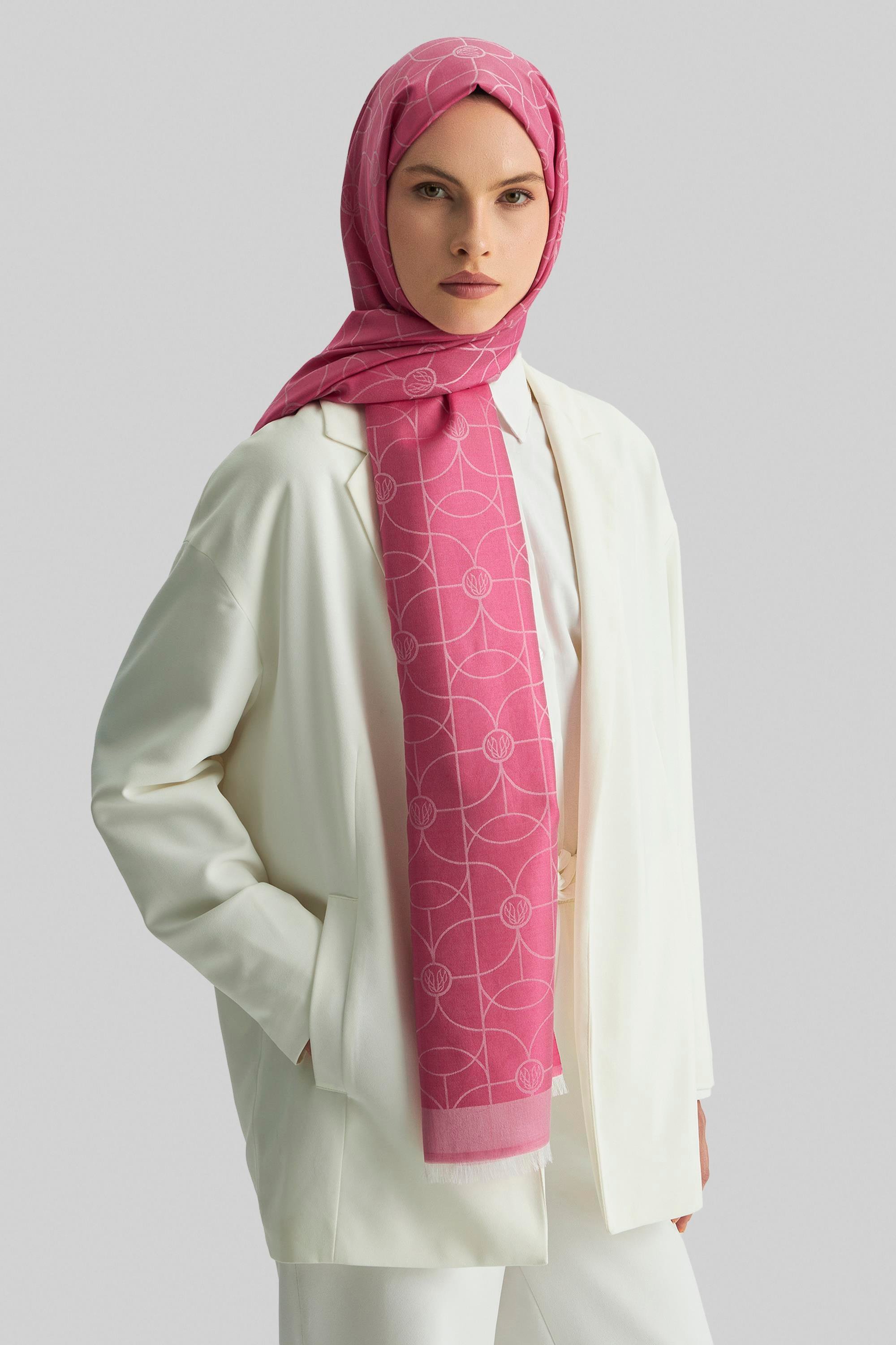 RİND%100 İPEK JAKARLI ŞAL-FUŞYA