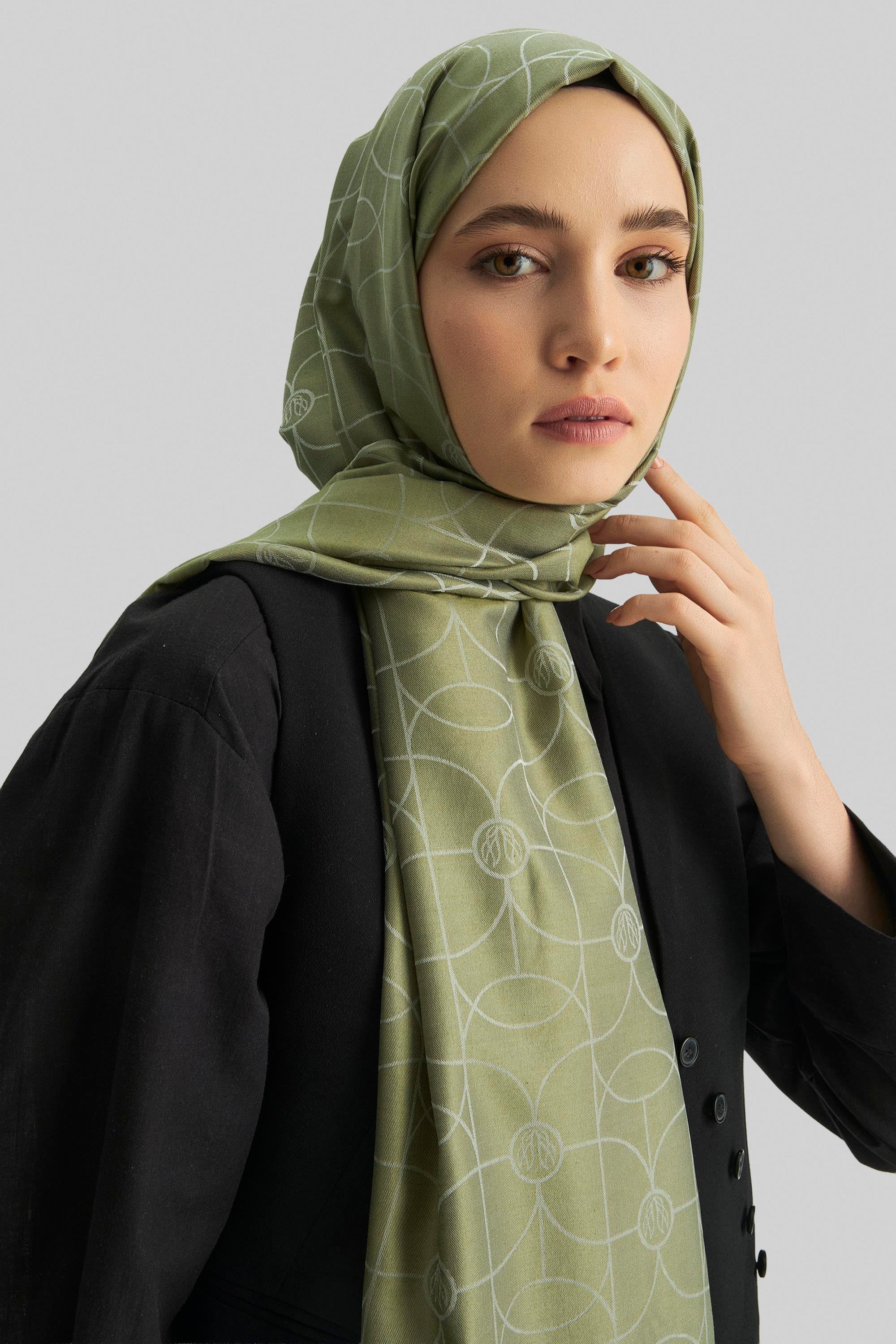 RİND%100 İPEK JAKARLI ŞAL-HAKİ