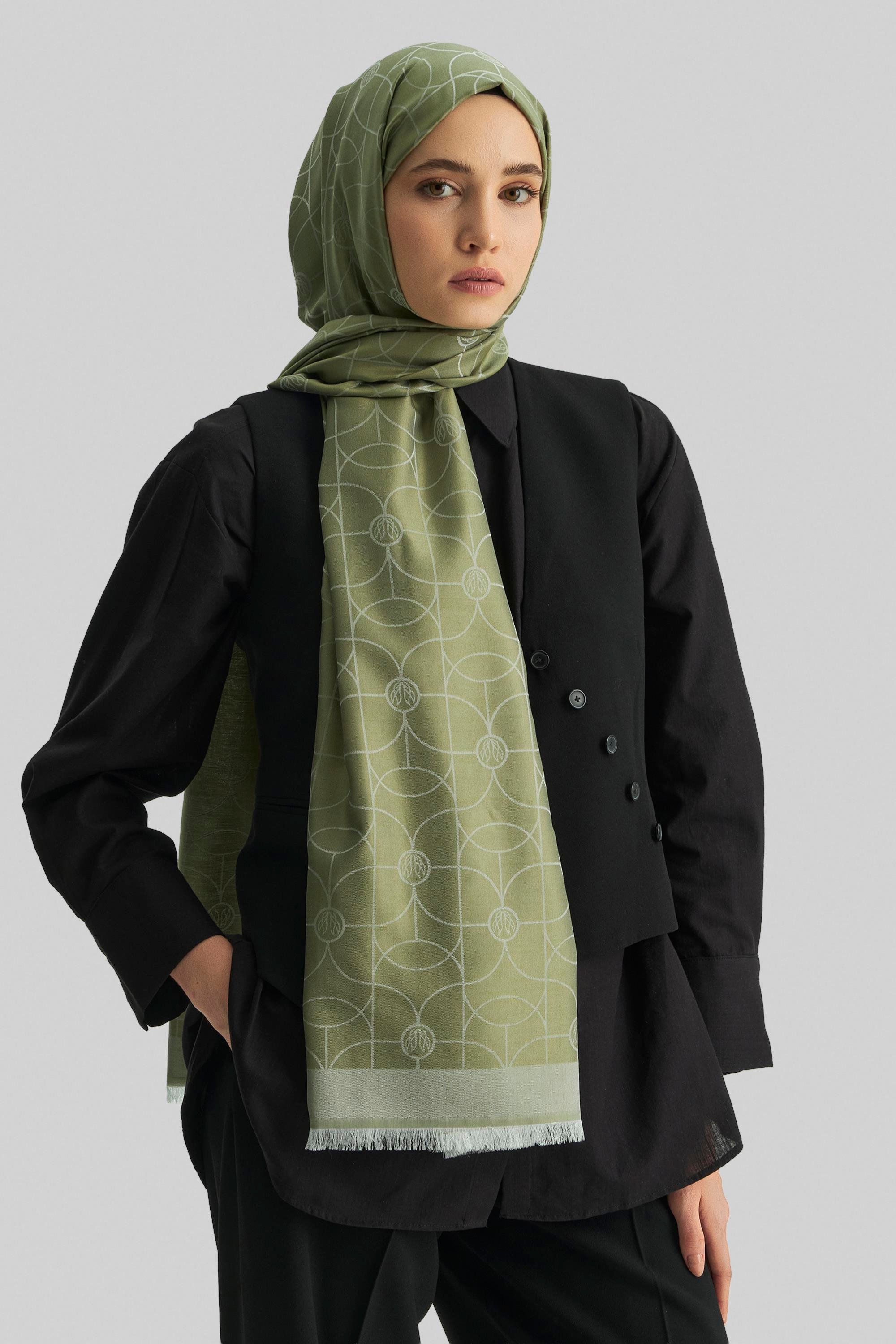 RİND%100 İPEK JAKARLI ŞAL-HAKİ