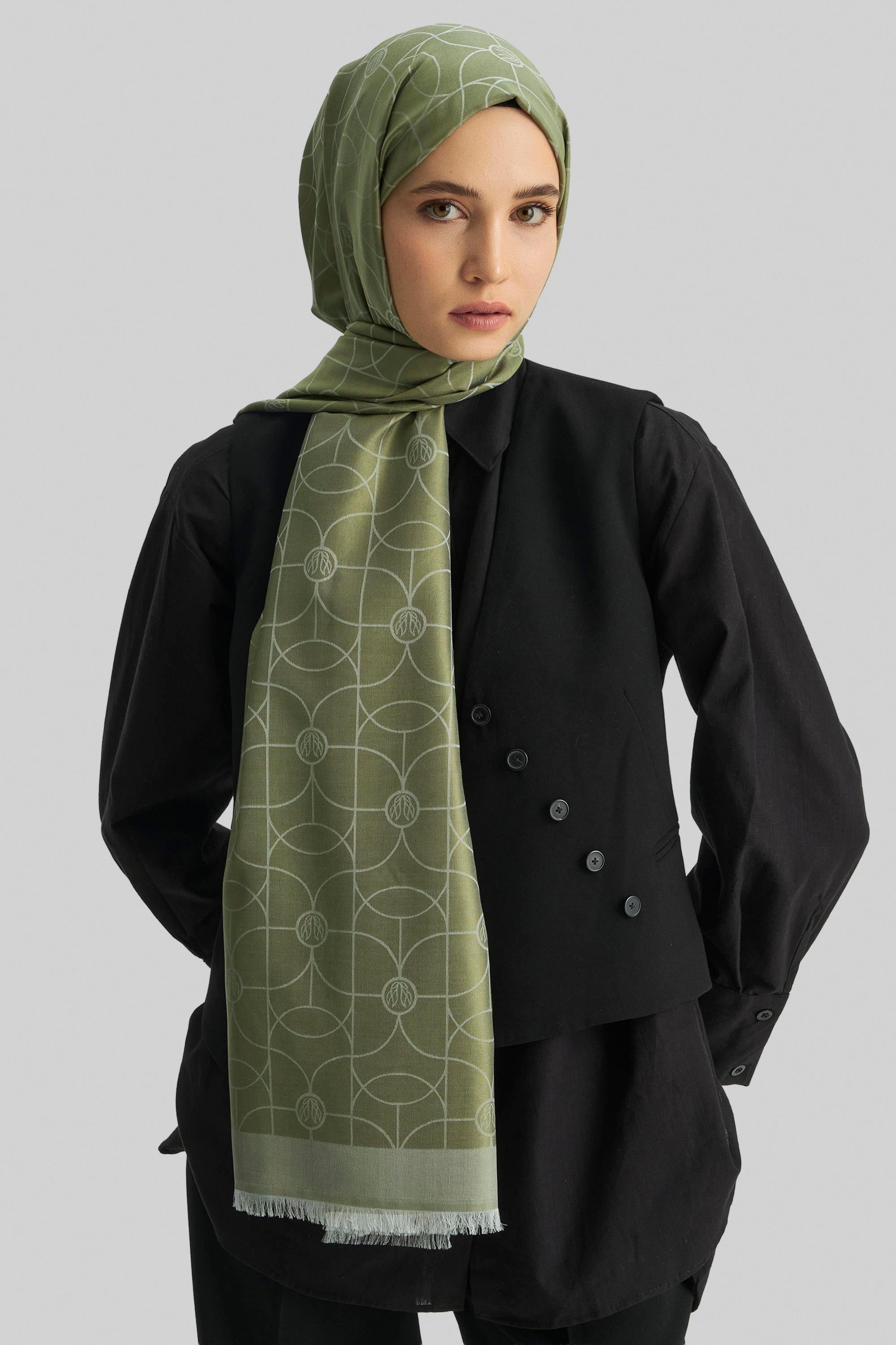 RİND%100 İPEK JAKARLI ŞAL-HAKİ