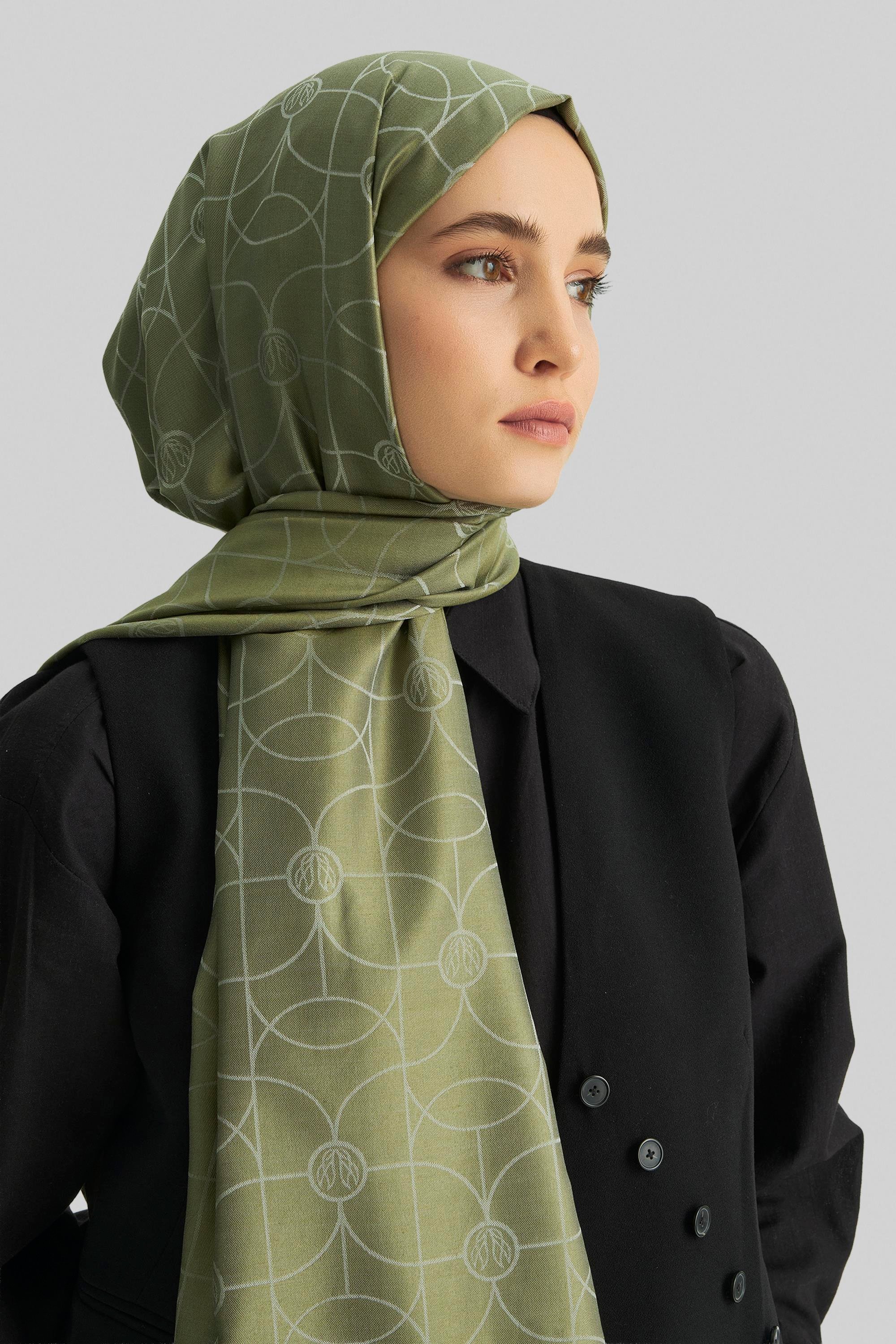 RİND%100 İPEK JAKARLI ŞAL-HAKİ