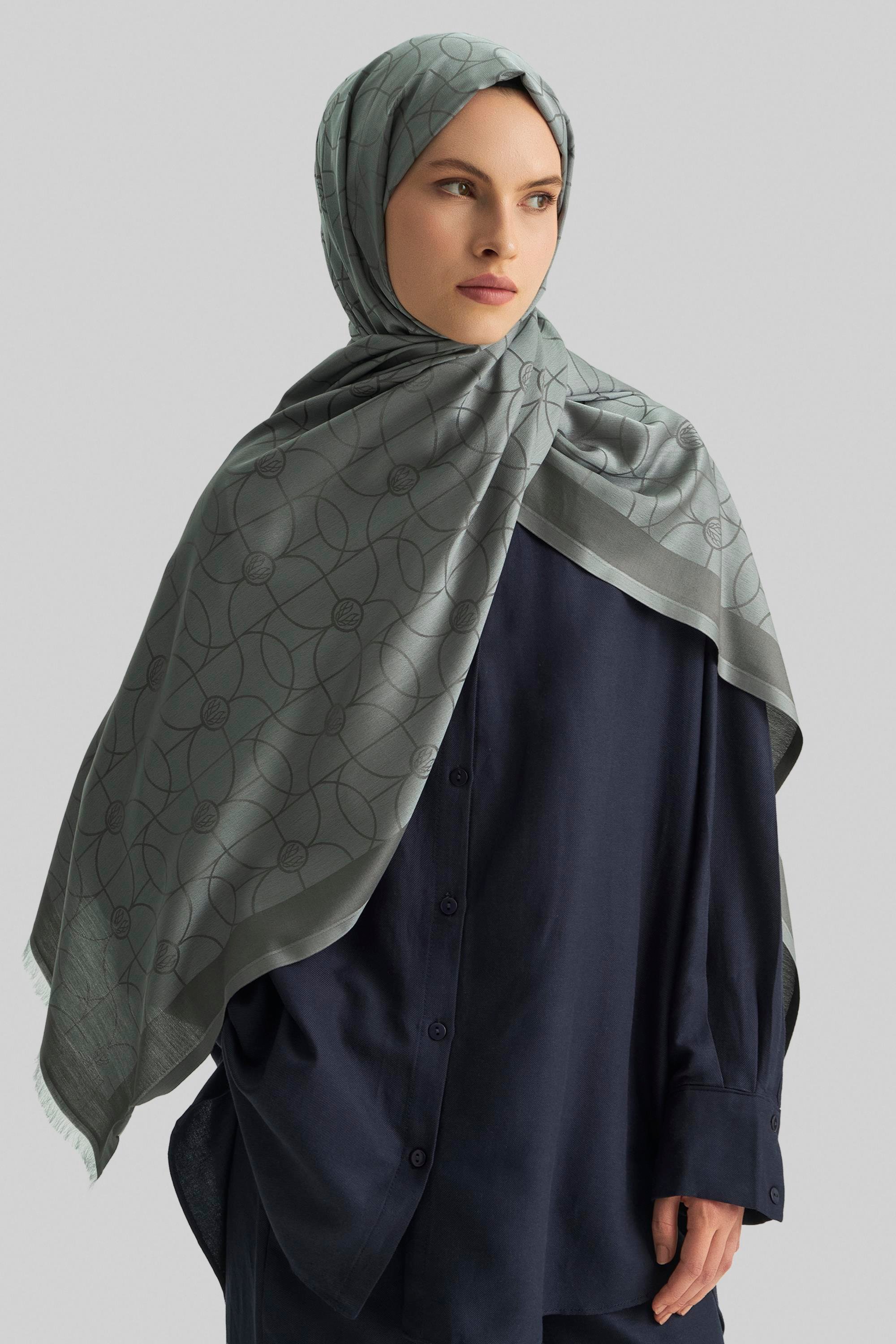 RİND%100 İPEK JAKARLI ŞAL-KOYU GRİ