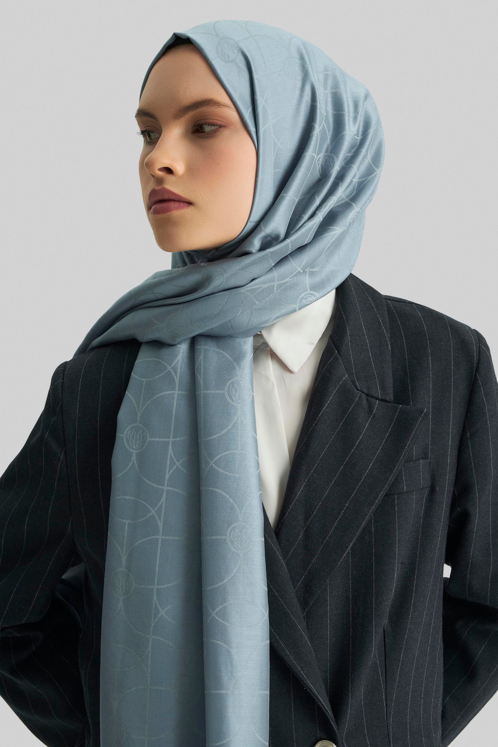 RİND%100 İPEK JAKARLI ŞAL-MAVİ