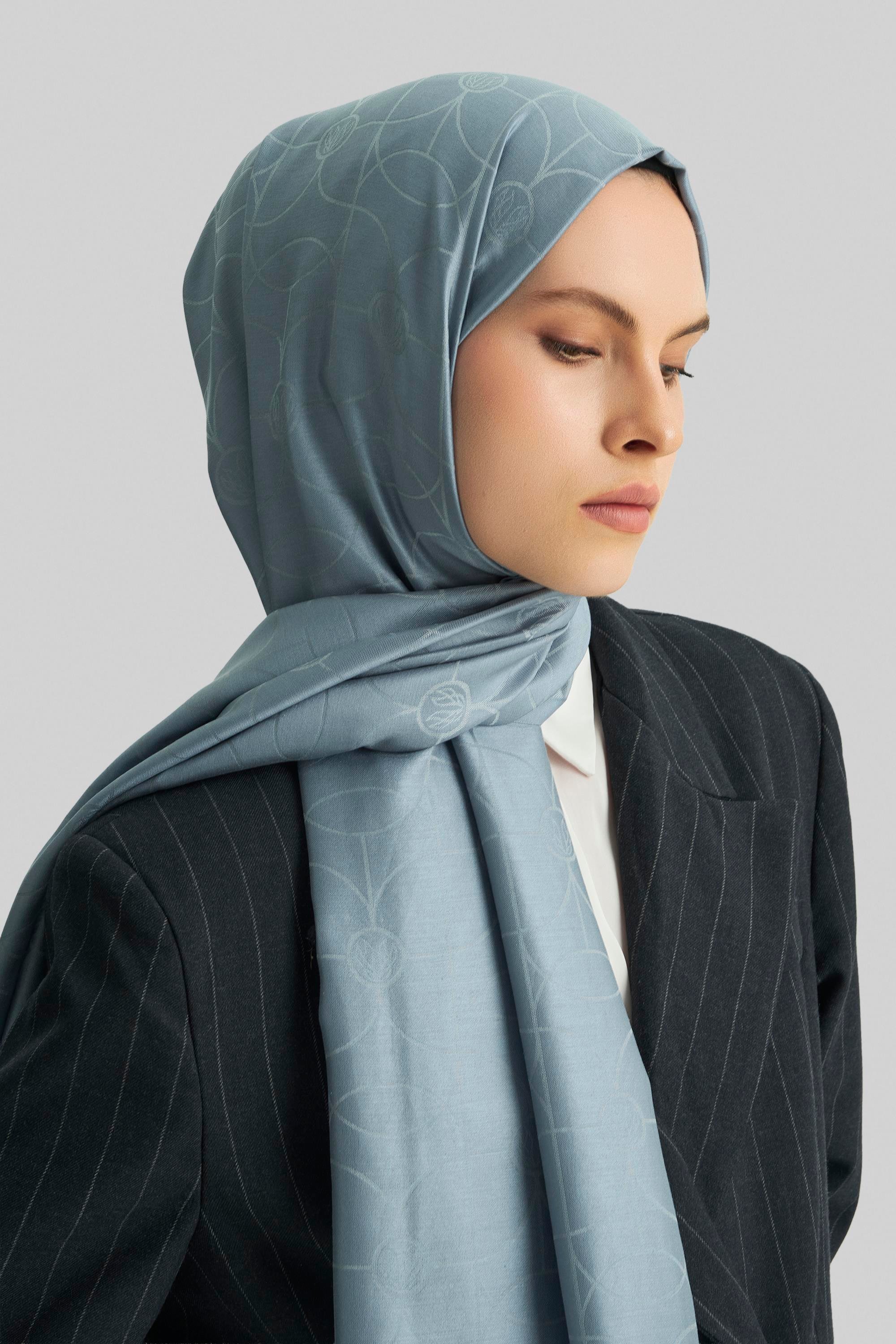 RİND%100 İPEK JAKARLI ŞAL-MAVİ