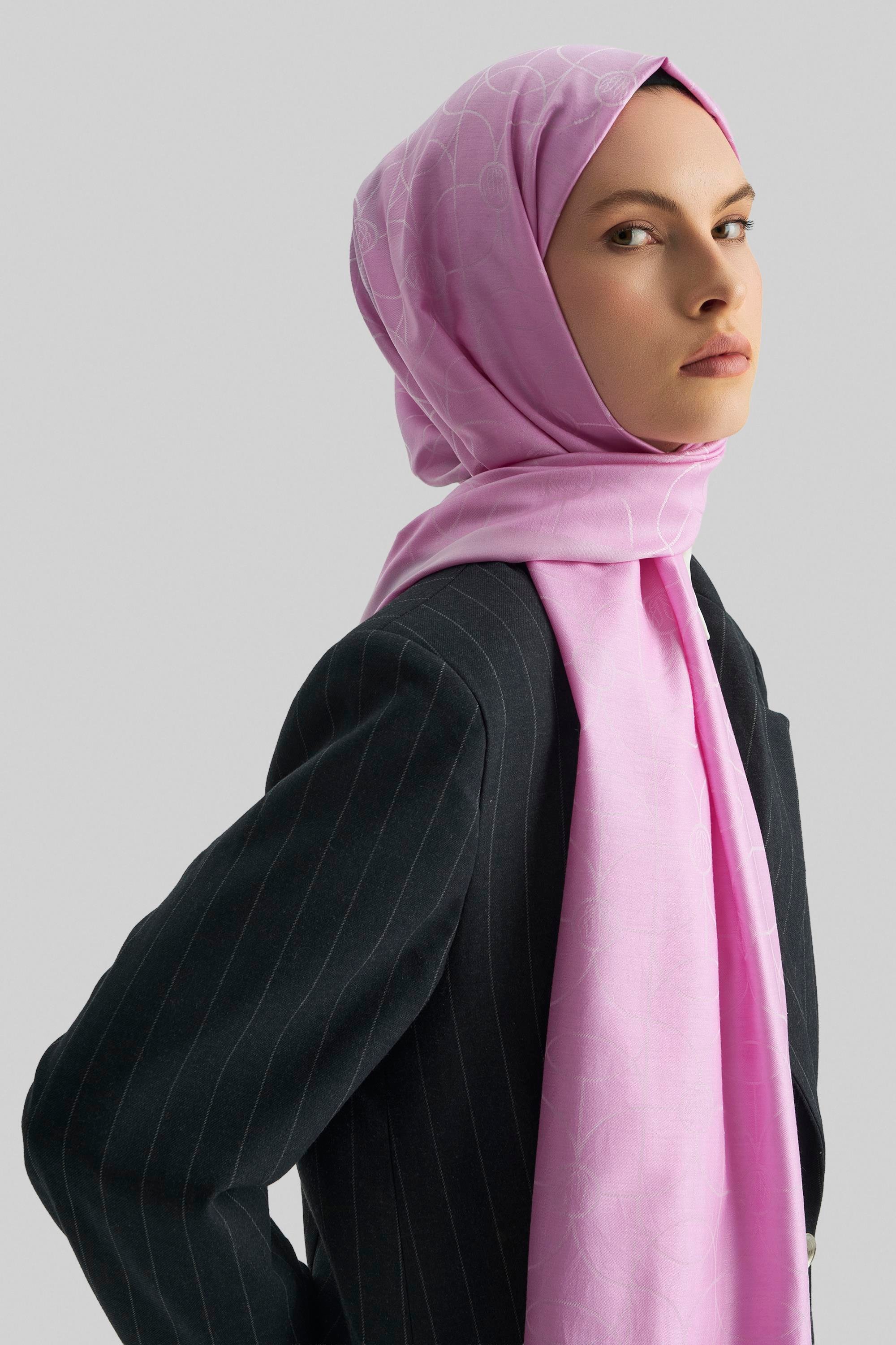 RİND%100 İPEK JAKARLI ŞAL-PEMBE