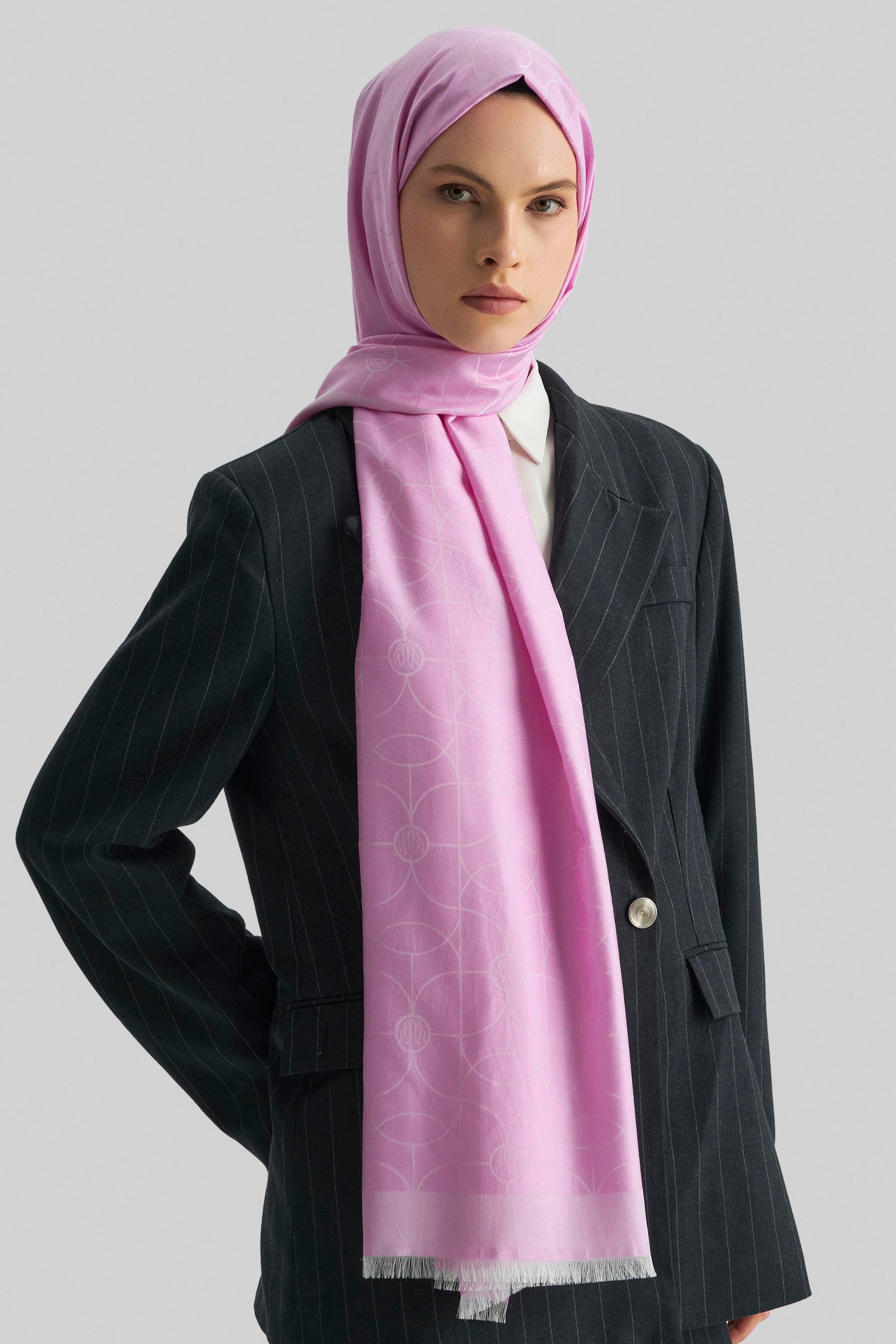 RİND%100 İPEK JAKARLI ŞAL-PEMBE