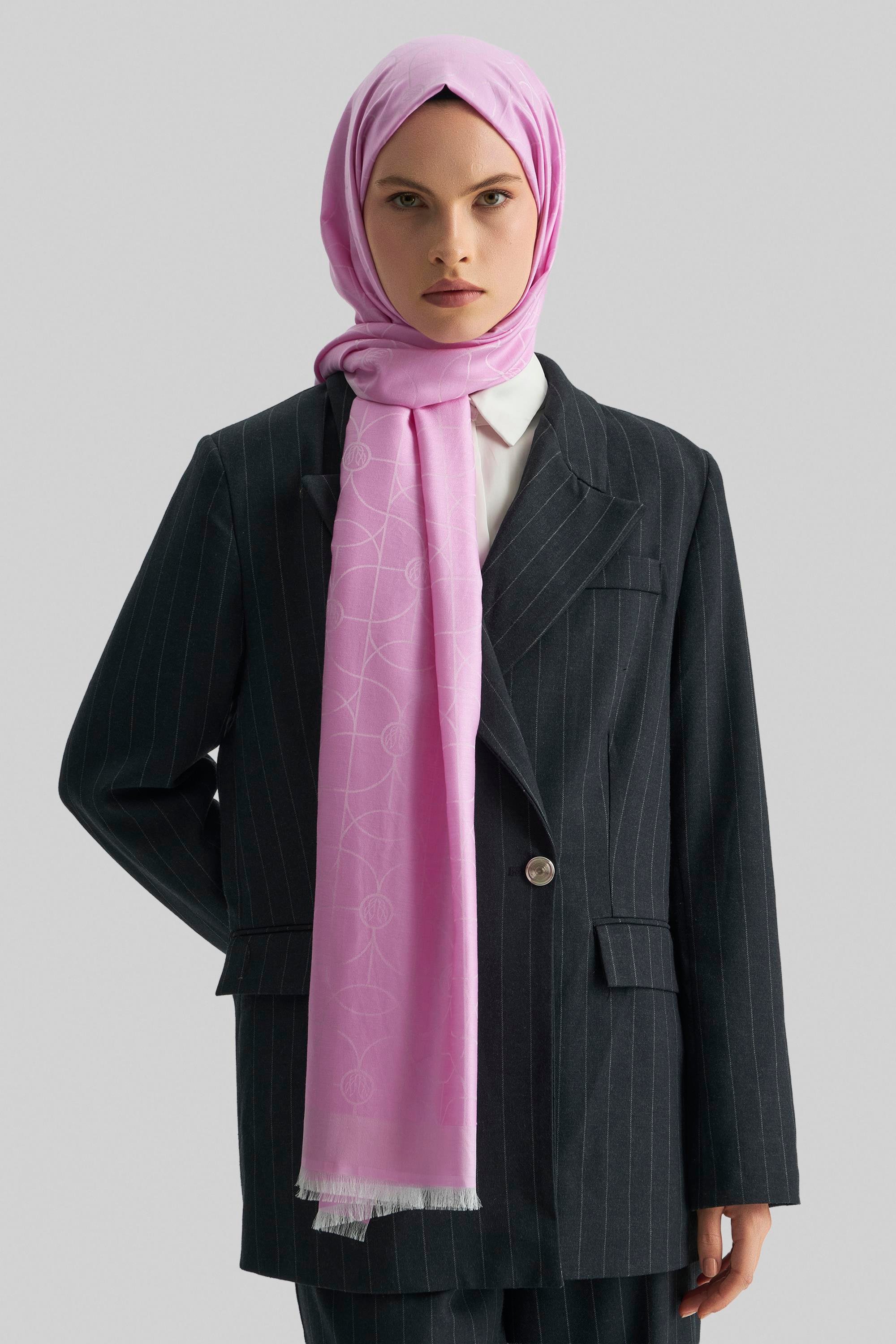 RİND%100 İPEK JAKARLI ŞAL-PEMBE