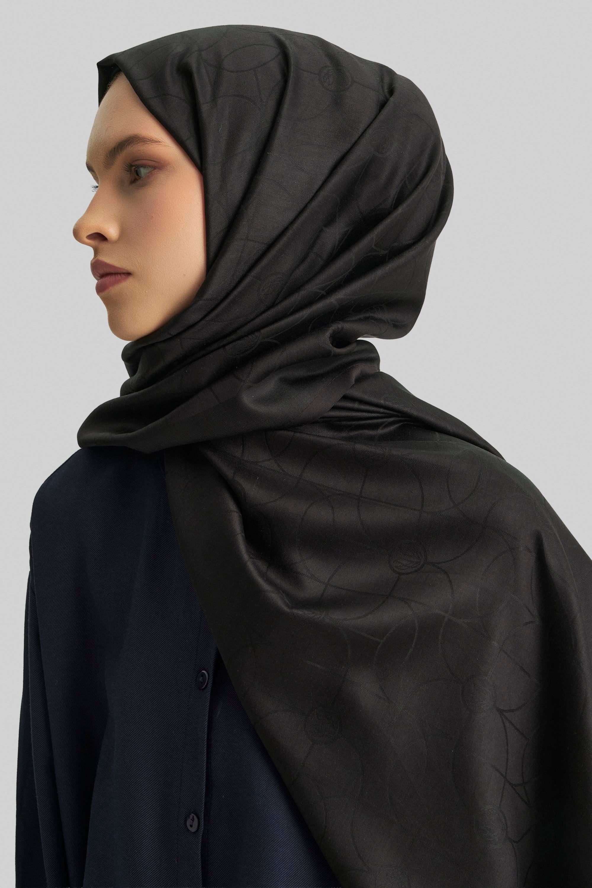 RİND%100 İPEK JAKARLI ŞAL-SİYAH