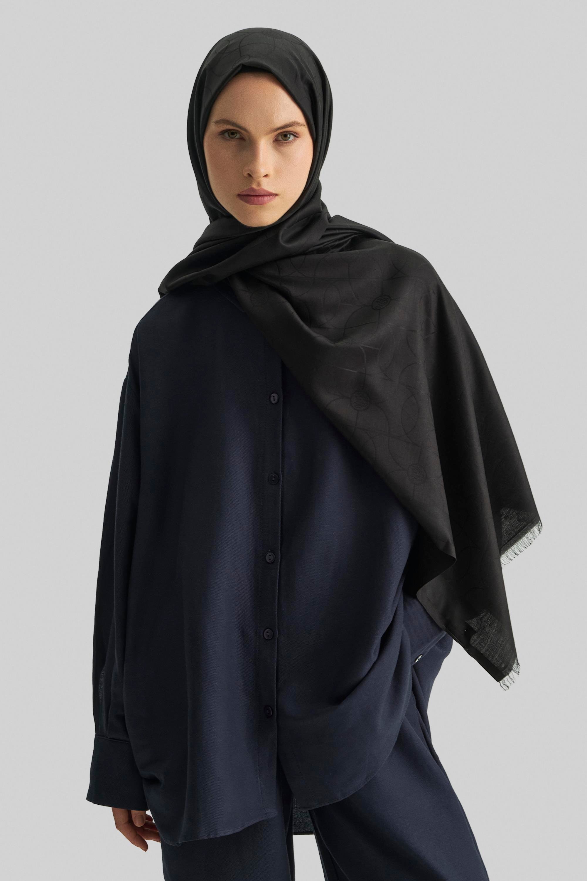 RİND%100 İPEK JAKARLI ŞAL-SİYAH