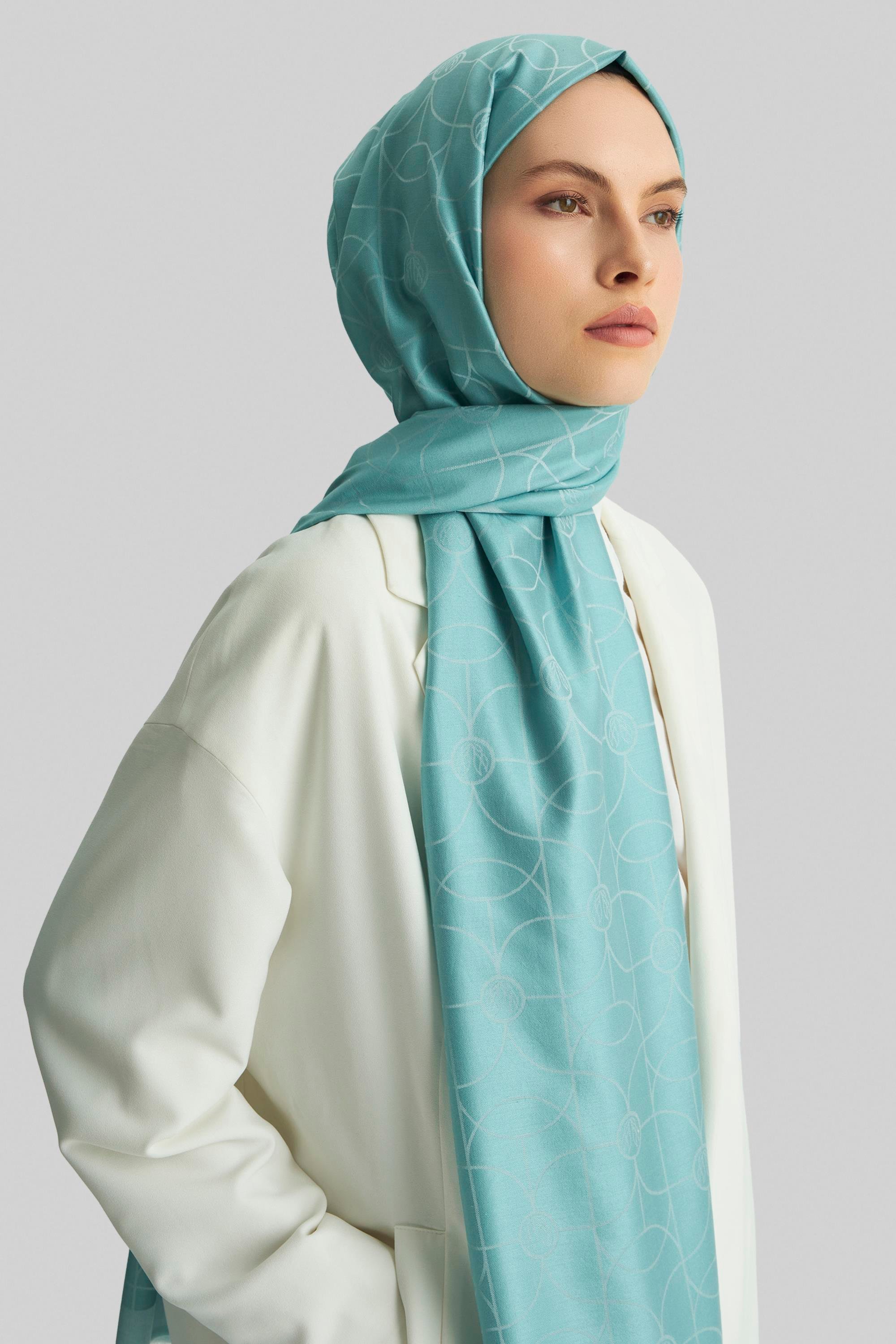 RİND%100 İPEK JAKARLI ŞAL-TURKUAZ