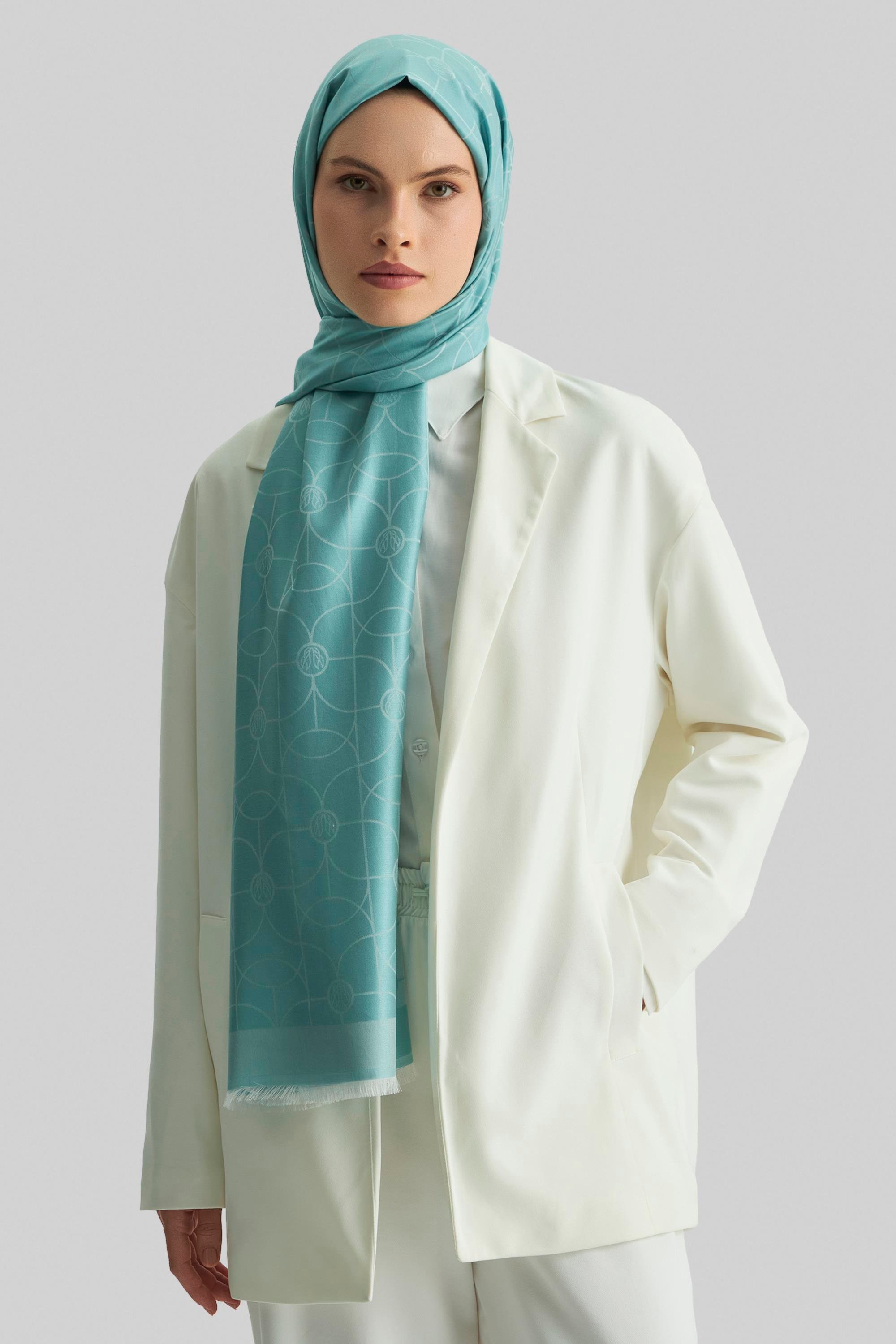 RİND%100 İPEK JAKARLI ŞAL-TURKUAZ