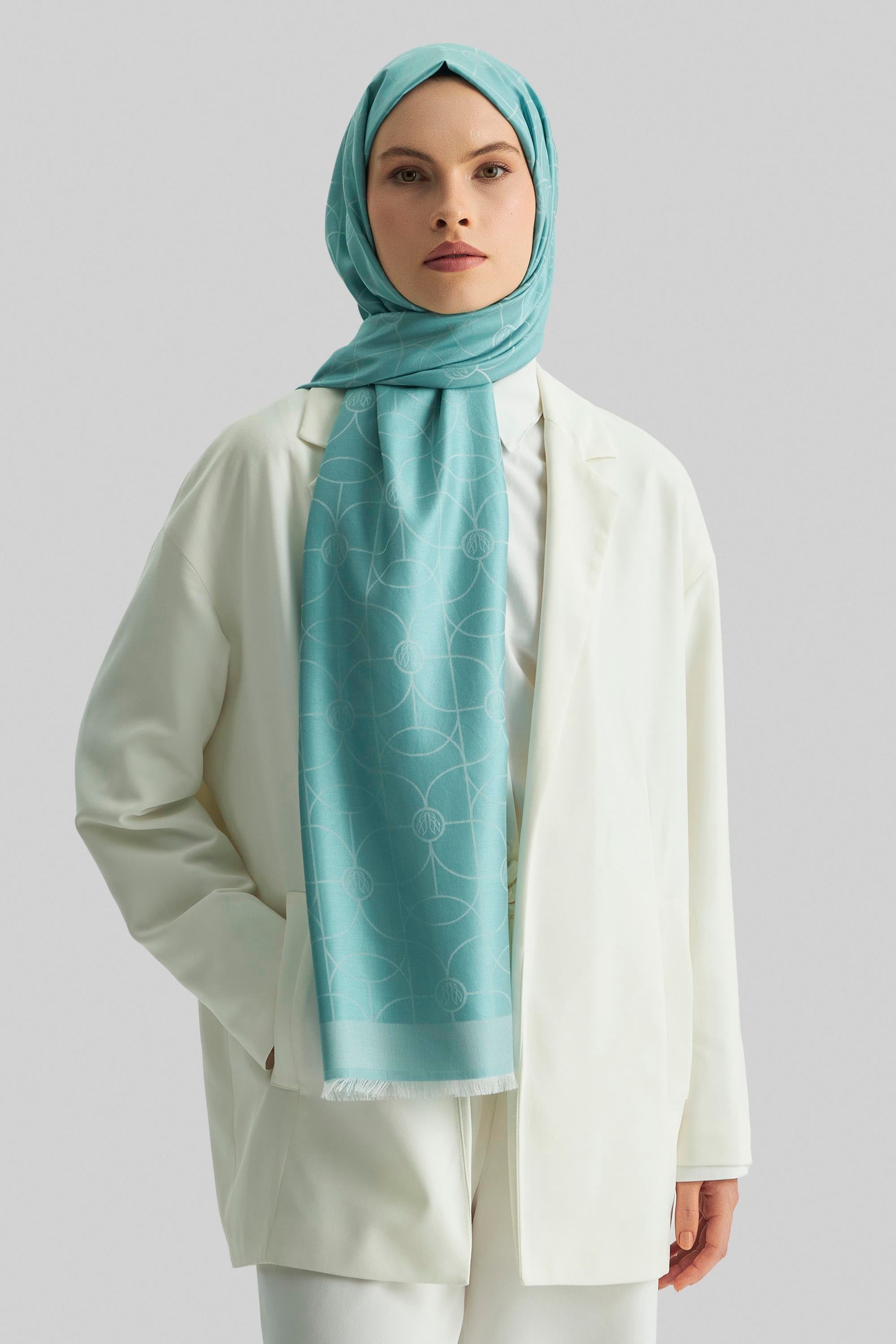 RİND%100 İPEK JAKARLI ŞAL-TURKUAZ