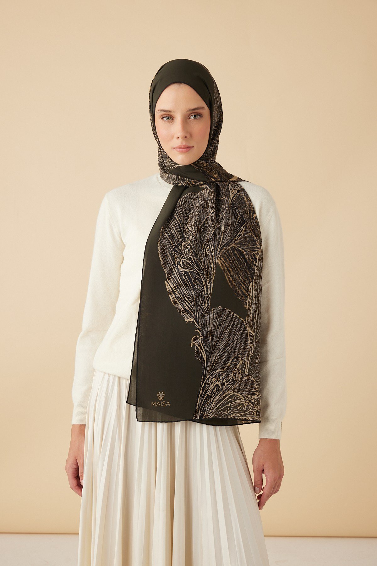 RUBA KREP İPEK ŞAL 70*190 CM - HAKİ