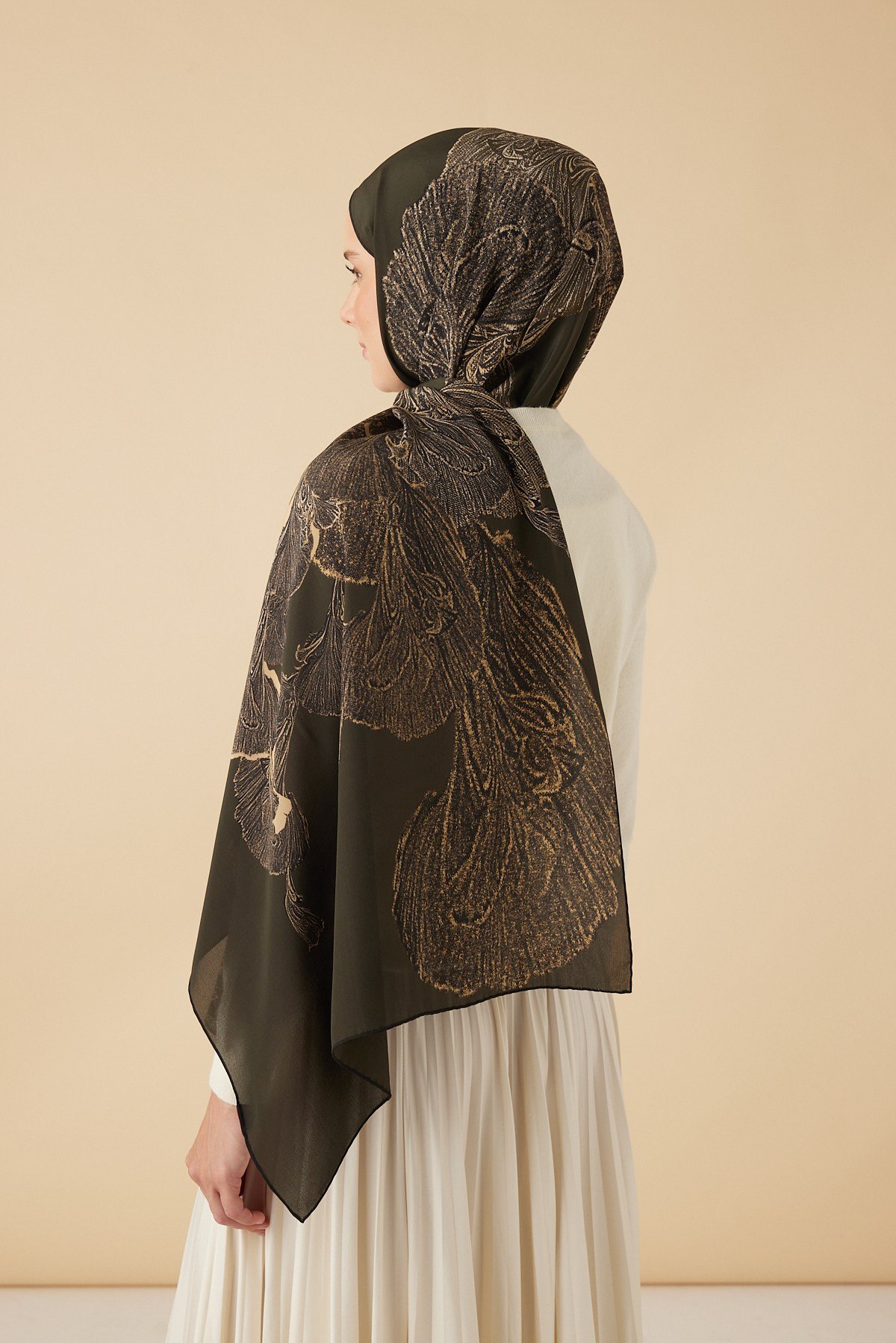 RUBA KREP İPEK ŞAL 70*190 CM - HAKİ