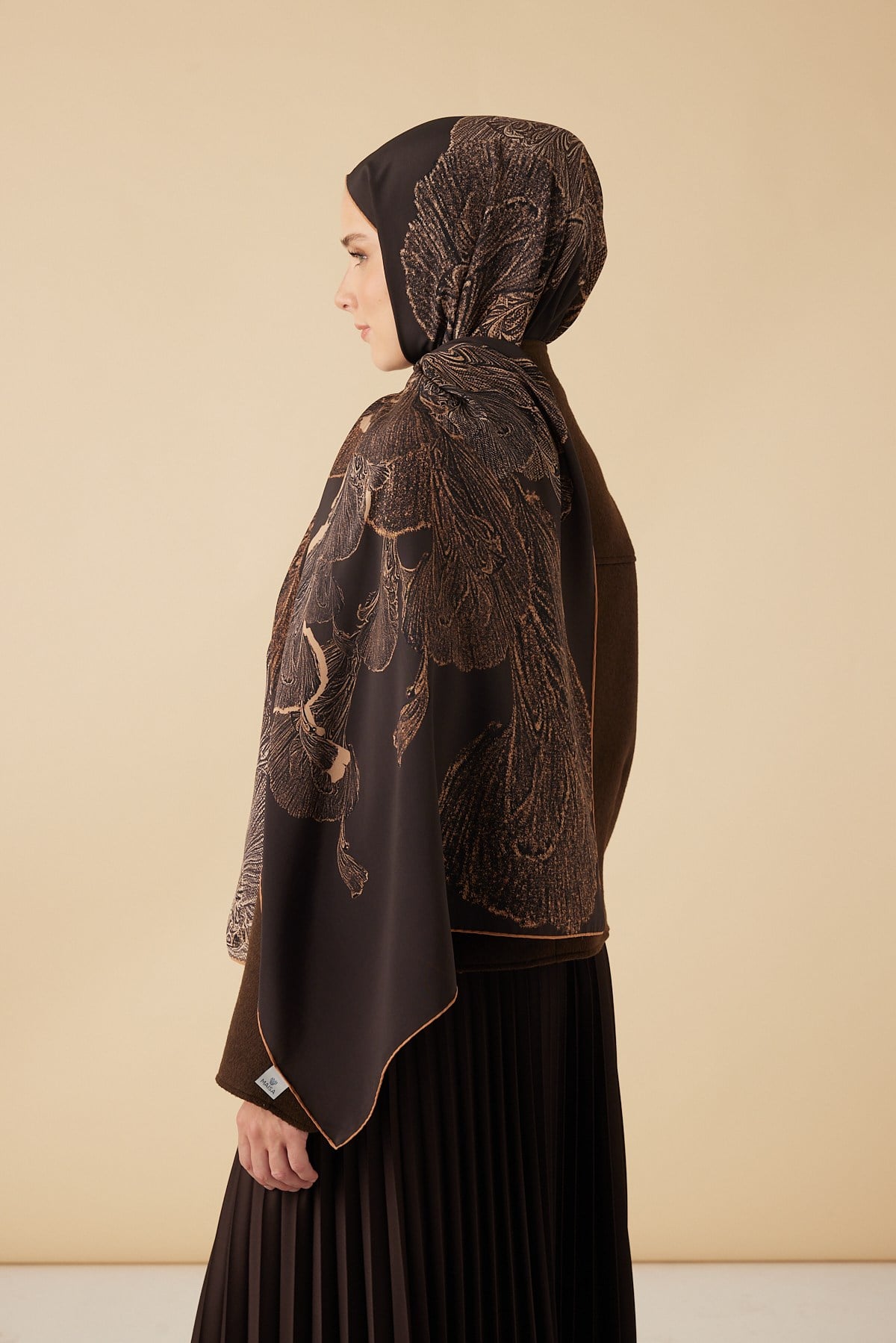 RUBA KREP İPEK ŞAL 70*190 CM - KAHVERENGİ