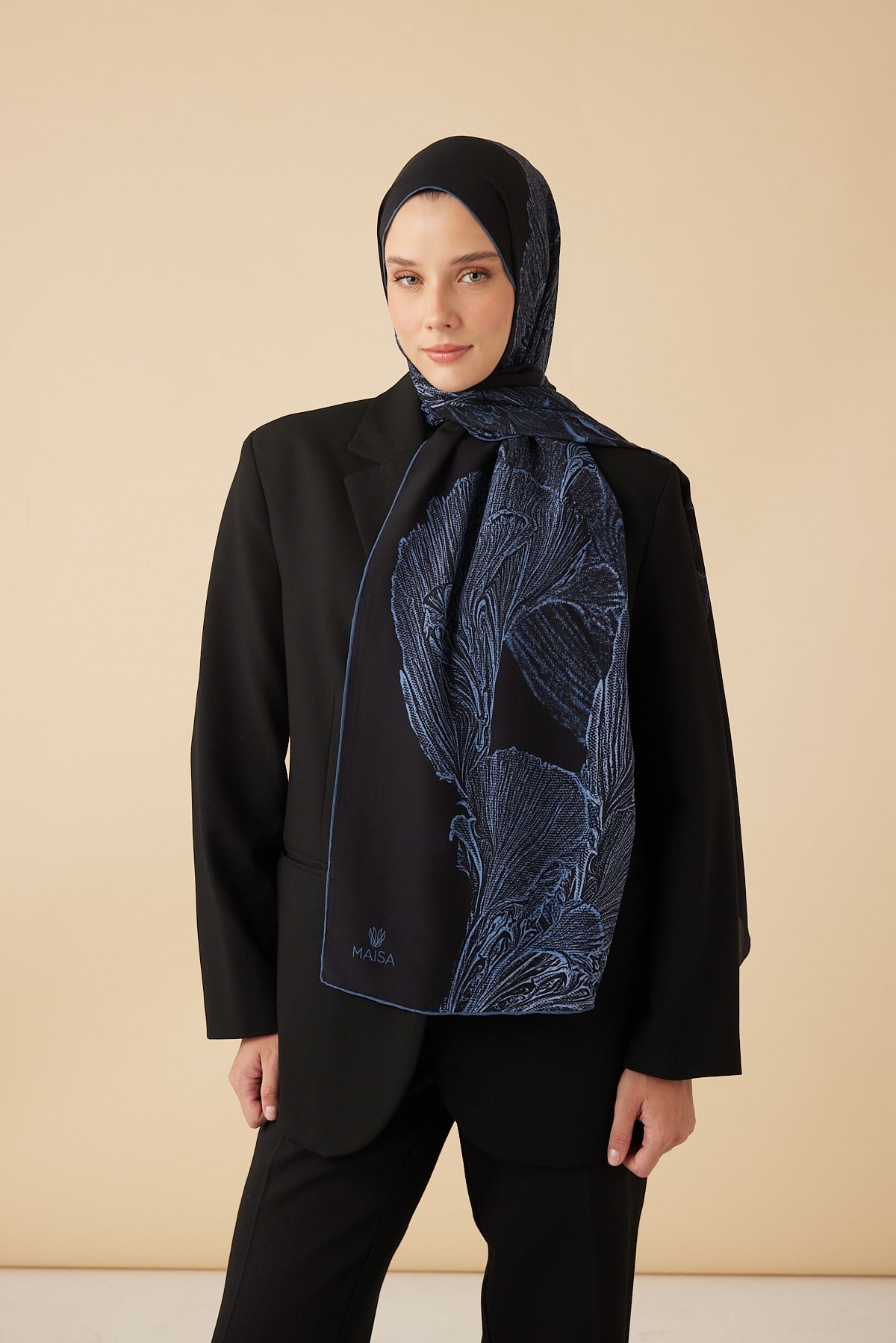 RUBA KREP İPEK ŞAL 70*190 CM - LACİVERT