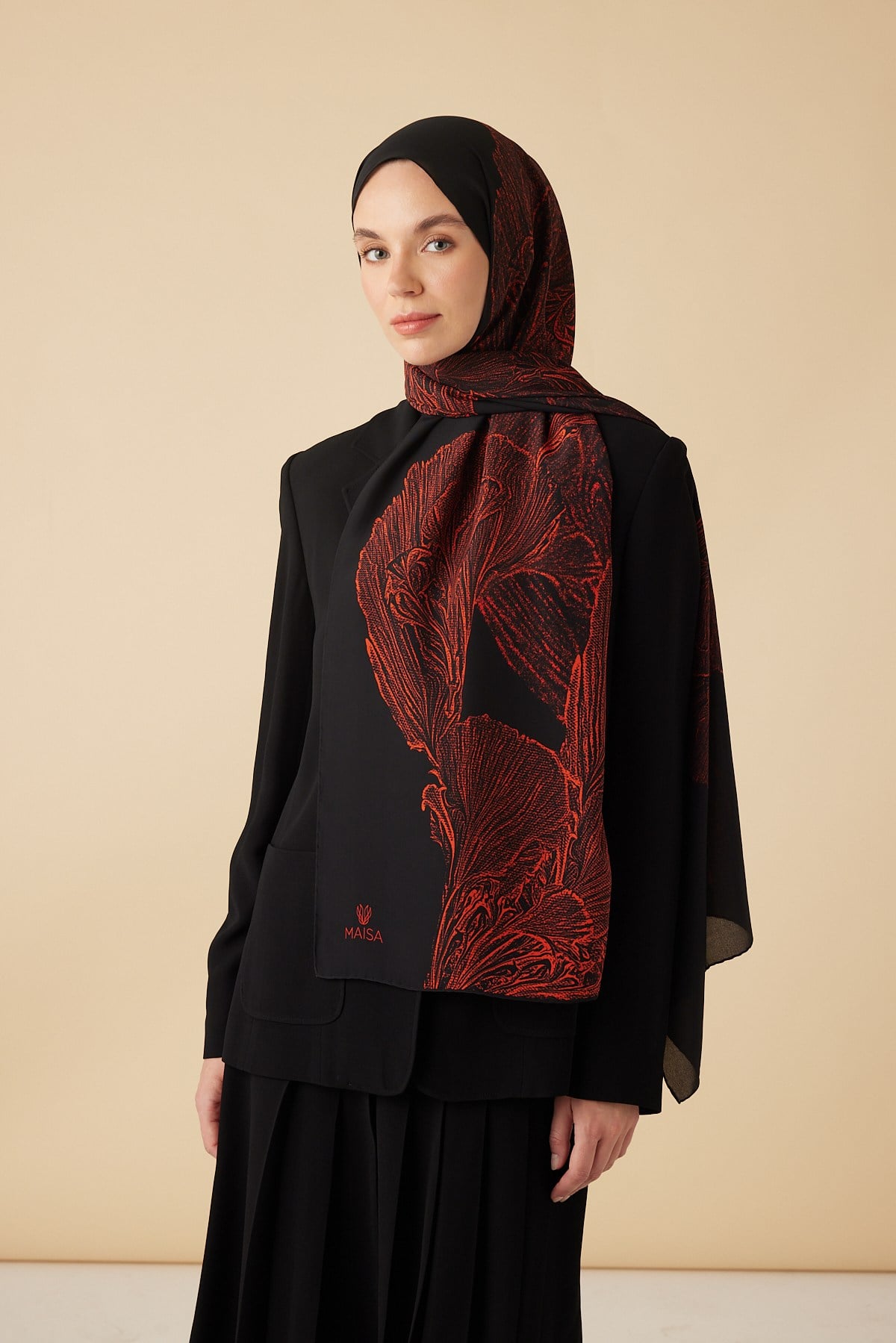 RUBA KREP İPEK ŞAL 70*190 CM - SİYAH