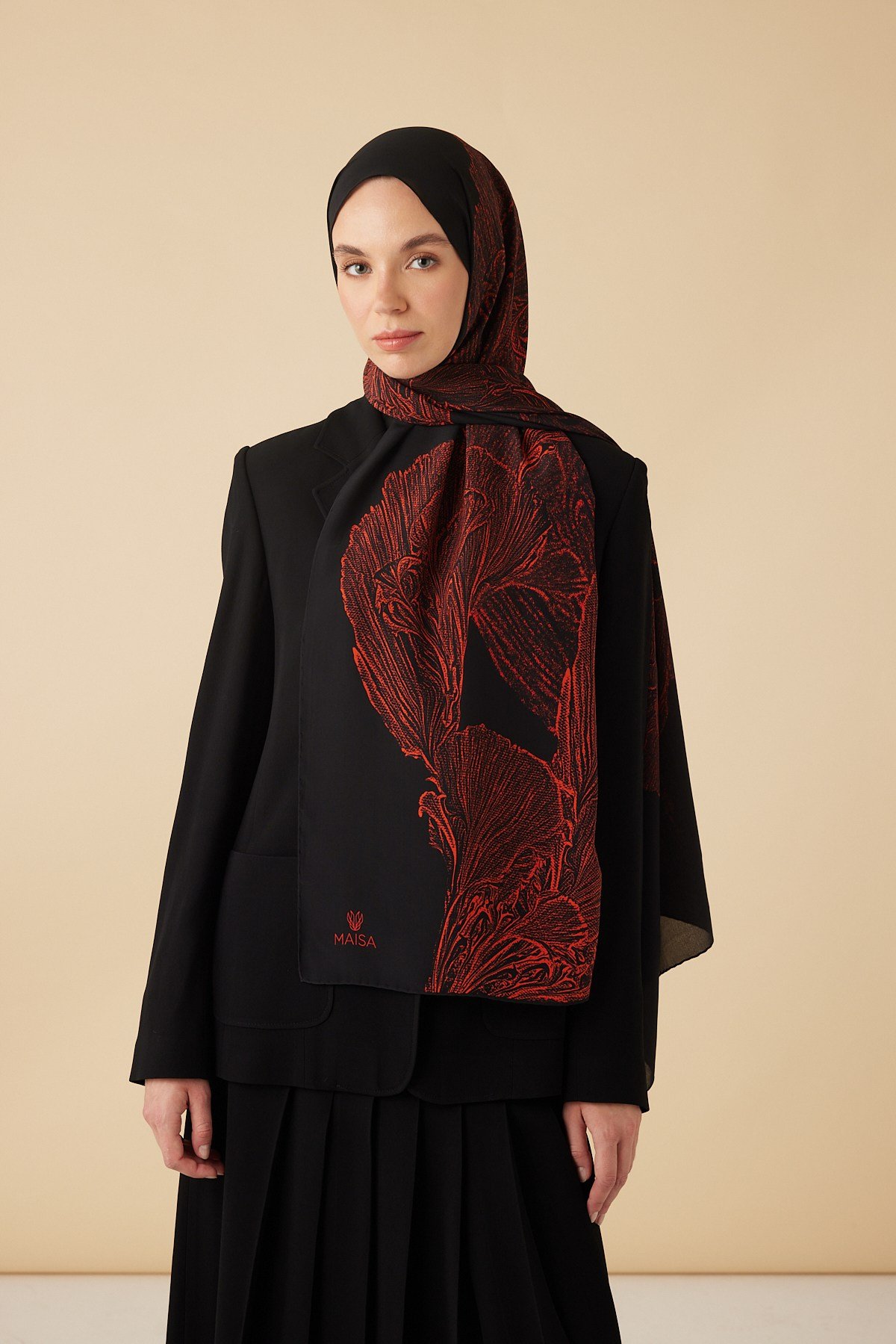 RUBA KREP İPEK ŞAL 70*190 CM - SİYAH
