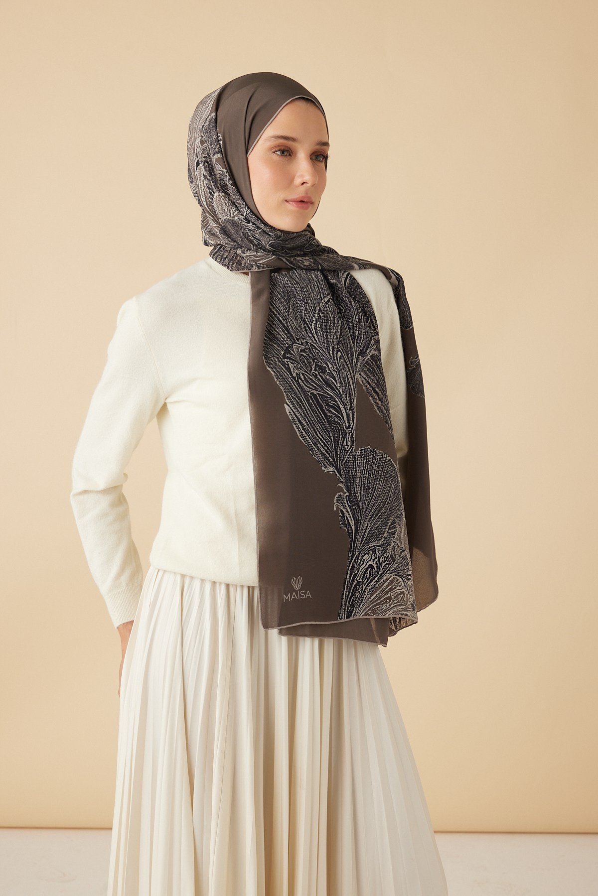 RUBA KREP İPEK ŞAL 70*190 CM - VİZON