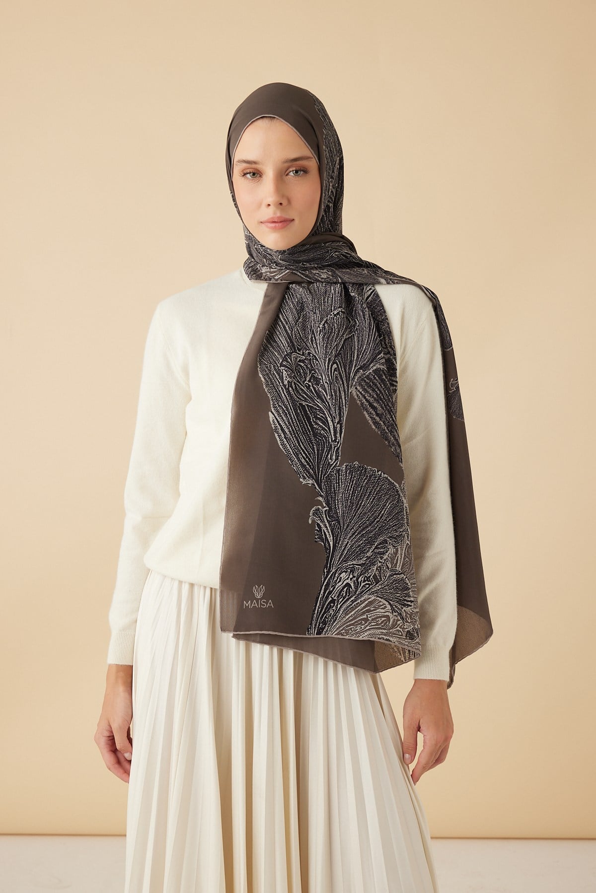 RUBA KREP İPEK ŞAL 70*190 CM - VİZON