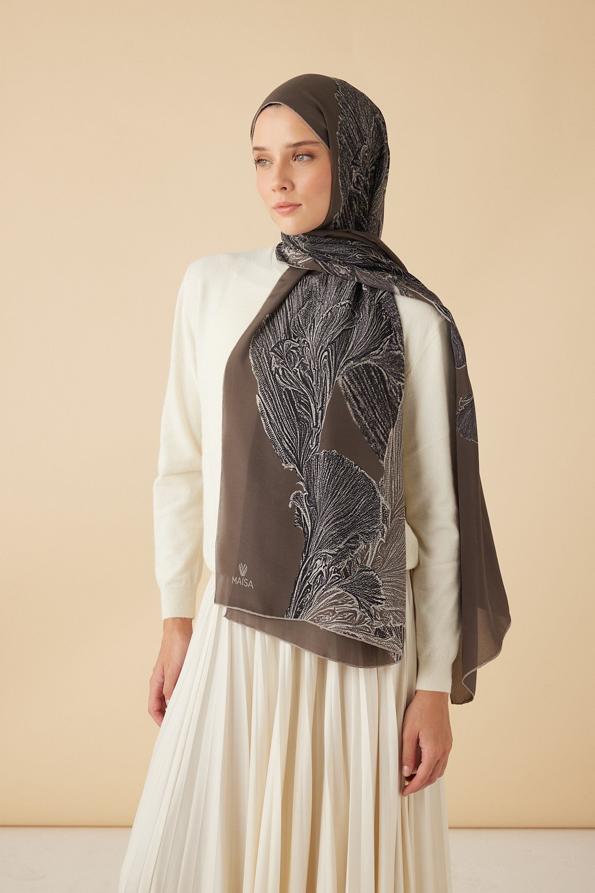 RUBA KREP İPEK ŞAL 70*190 CM - VİZON
