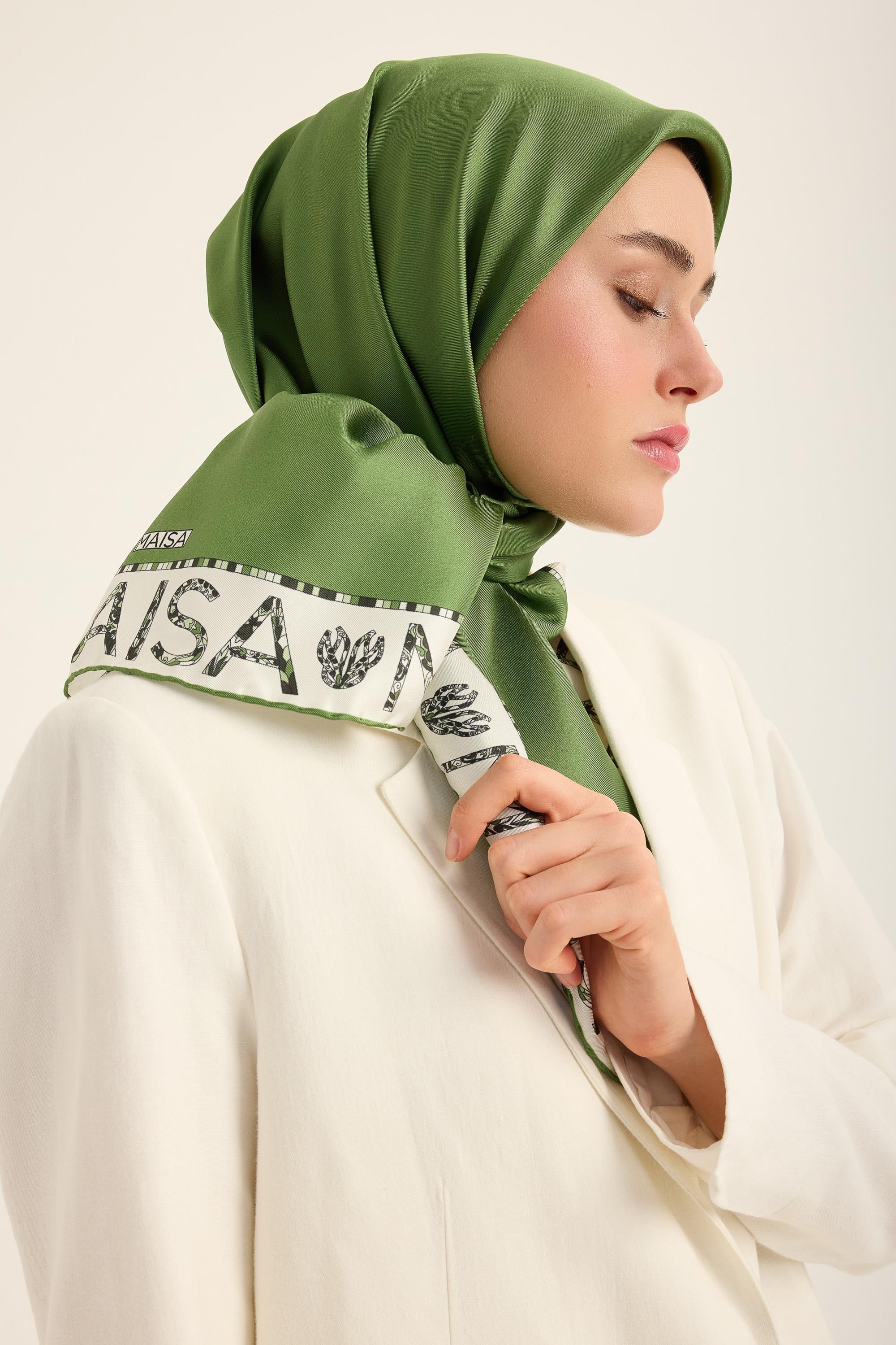 RUFİ TİVİL İPEK EŞARP 90*90 CM - YEŞİL
