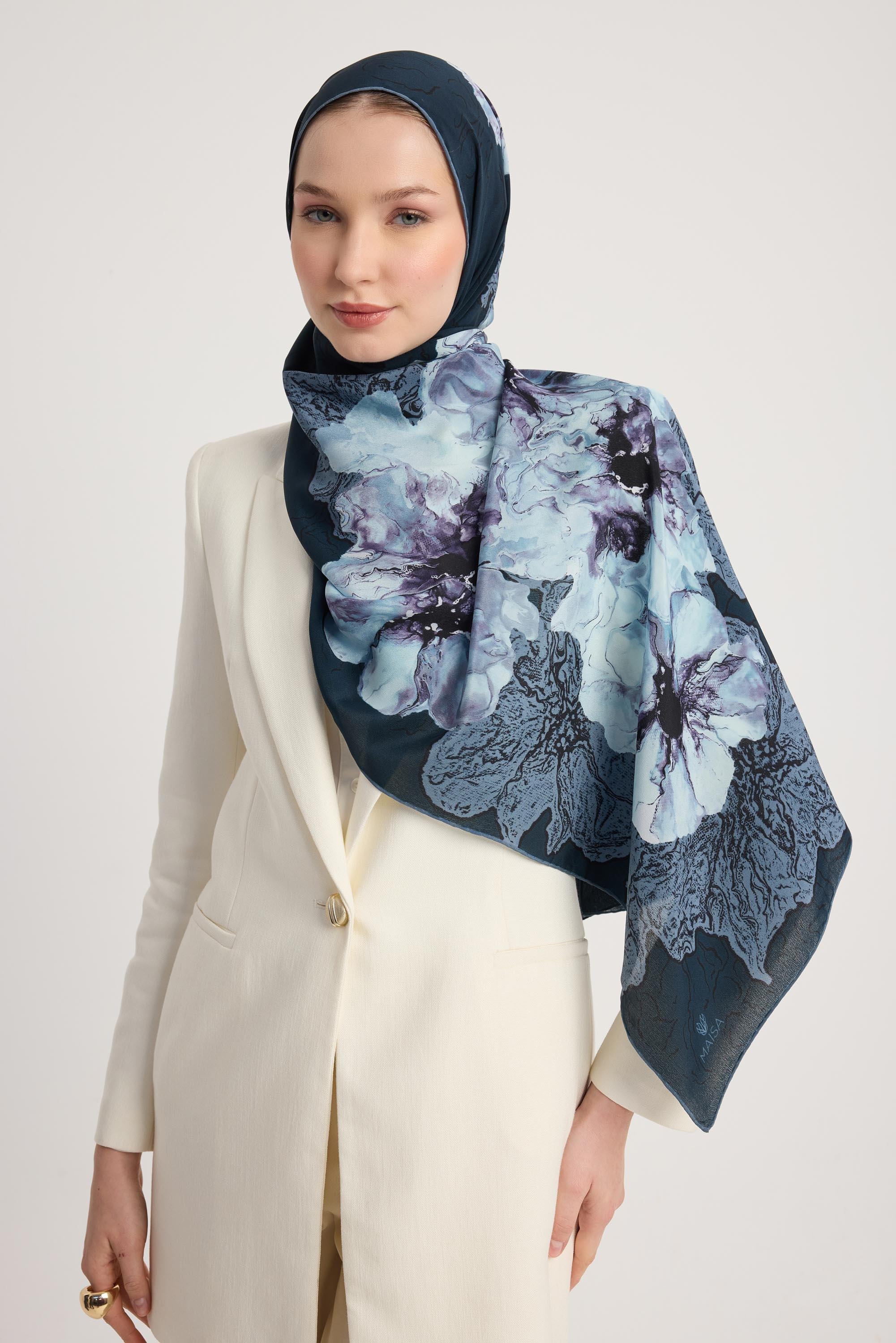 RÜYA KREP İPEK ŞAL 70*190 CM - MAVİ