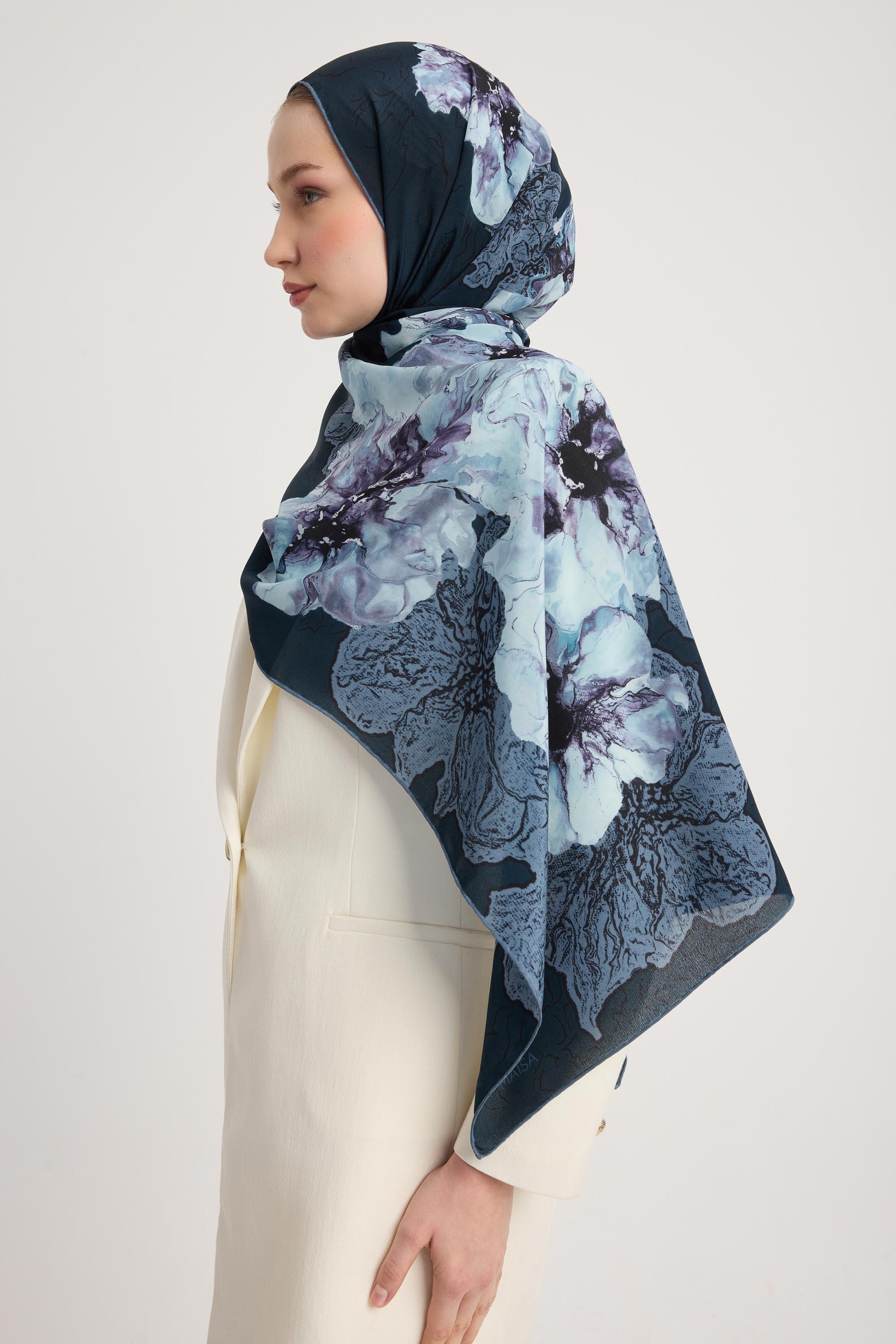 RÜYA KREP İPEK ŞAL 70*190 CM - MAVİ