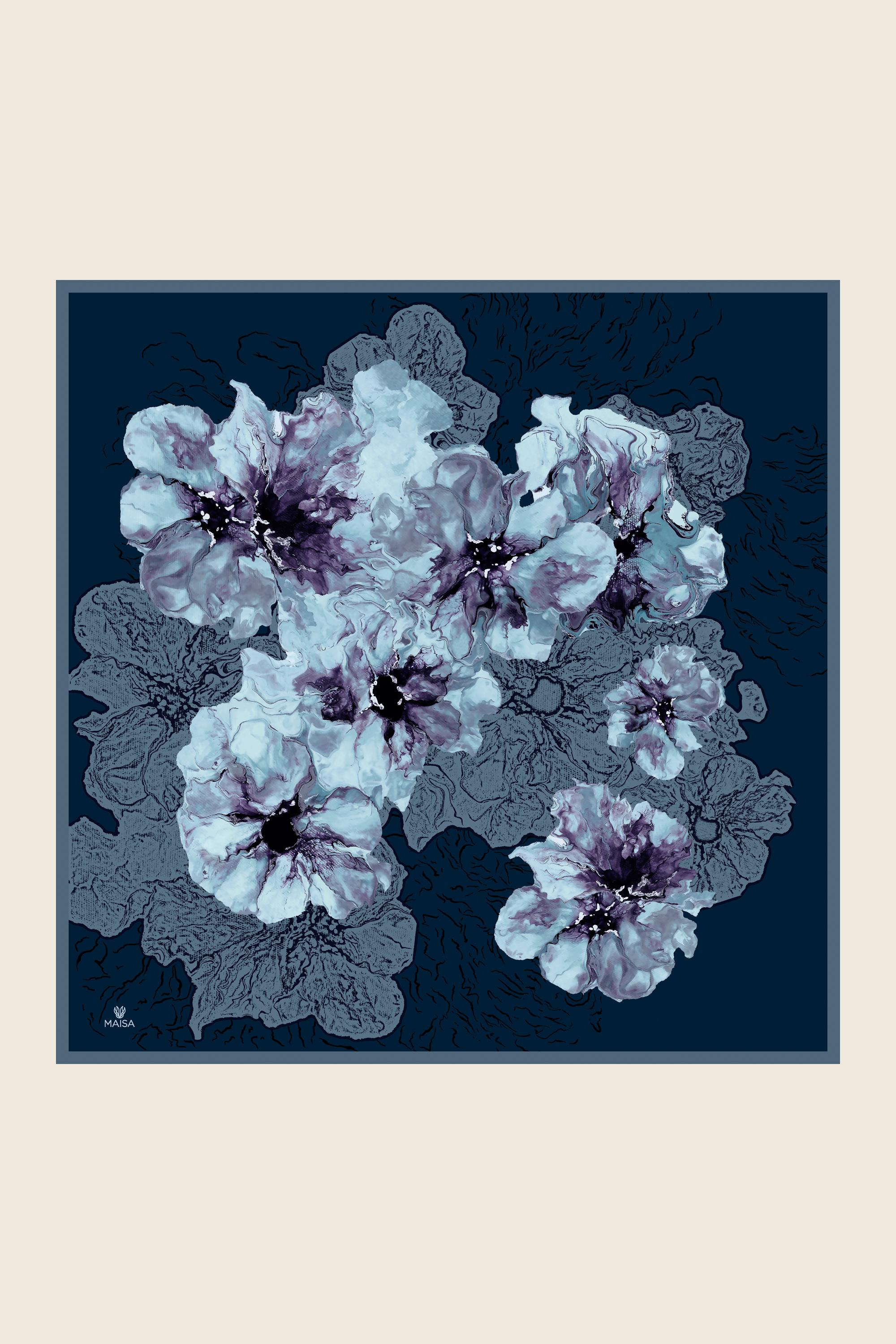 RÜYA MULBERRY İPEK EŞARP 90*90 CM - MAVİ