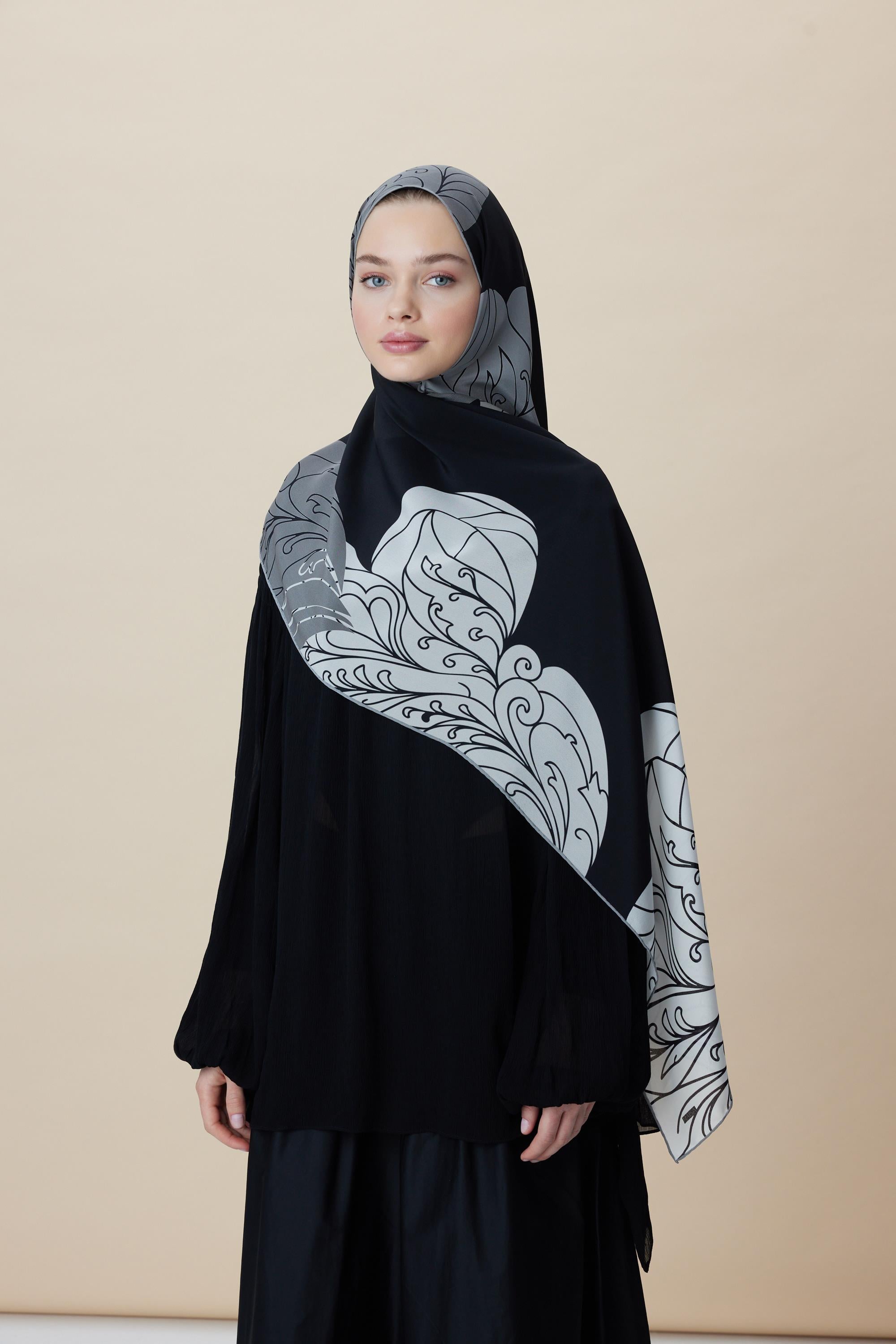SAFİ KREP İPEK ŞAL 70*190 CM - SİYAH