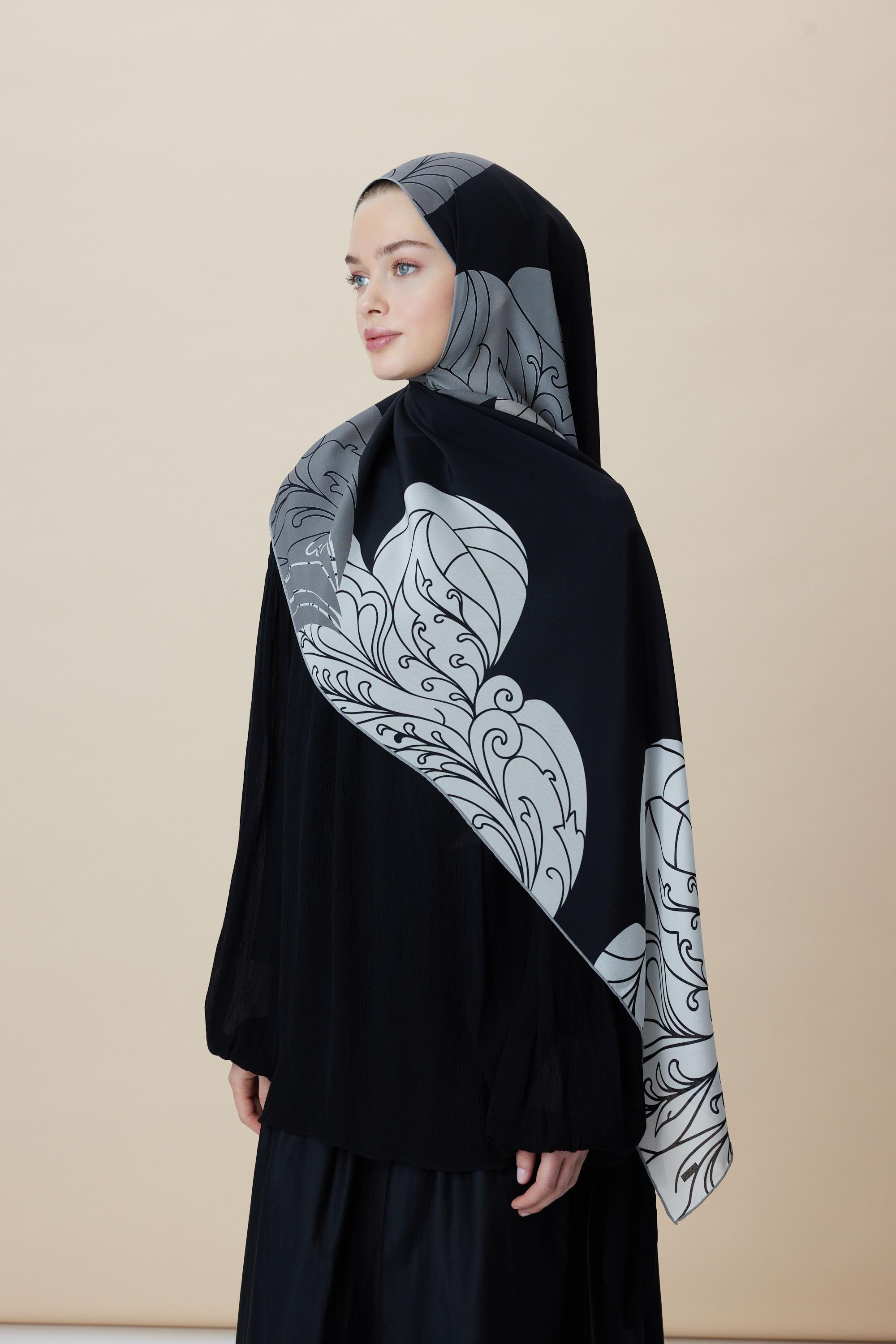 SAFİ KREP İPEK ŞAL 70*190 CM - SİYAH
