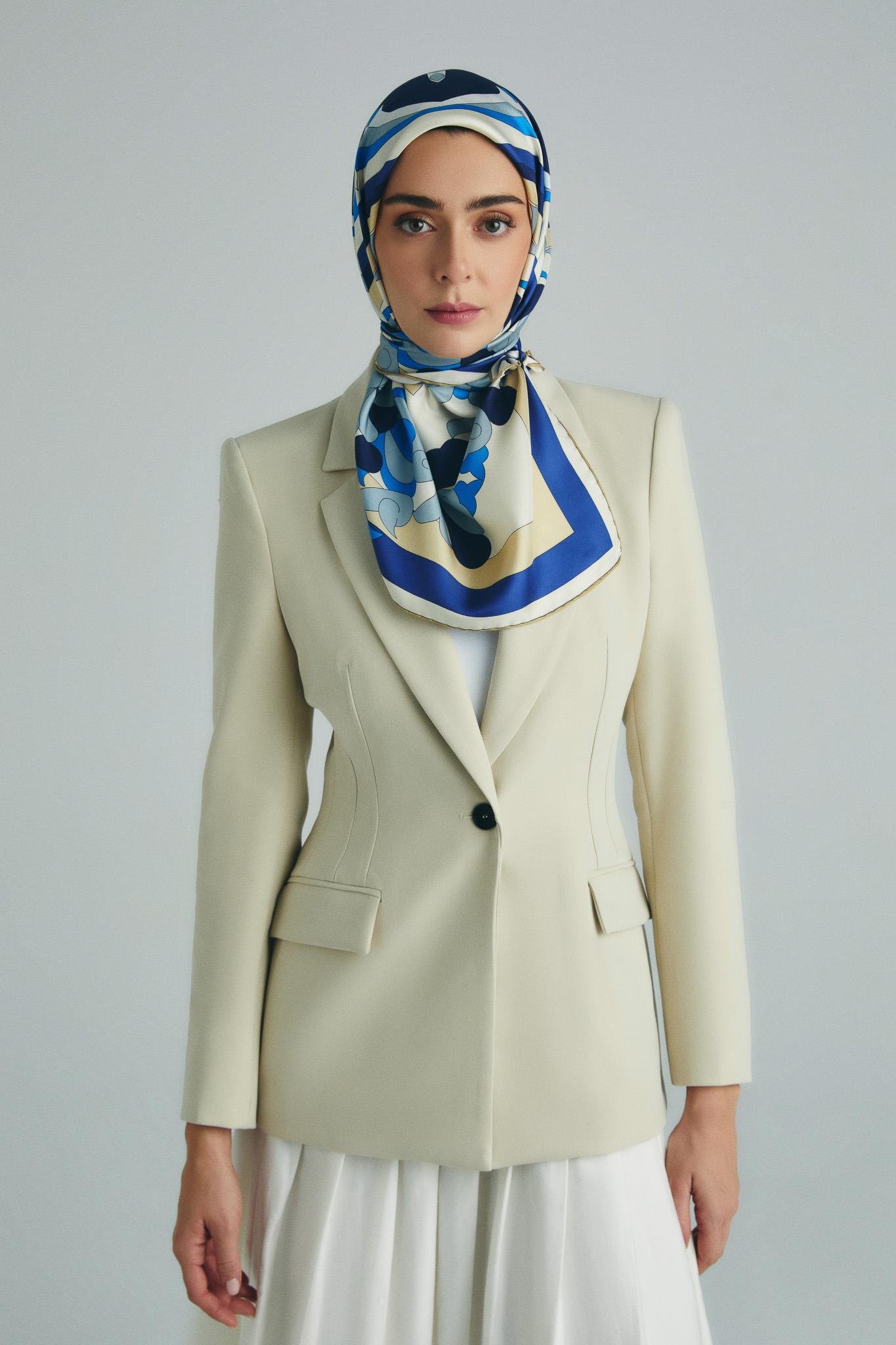 SARA TİVİL İPEK EŞARP 90*90 CM - MAVİ