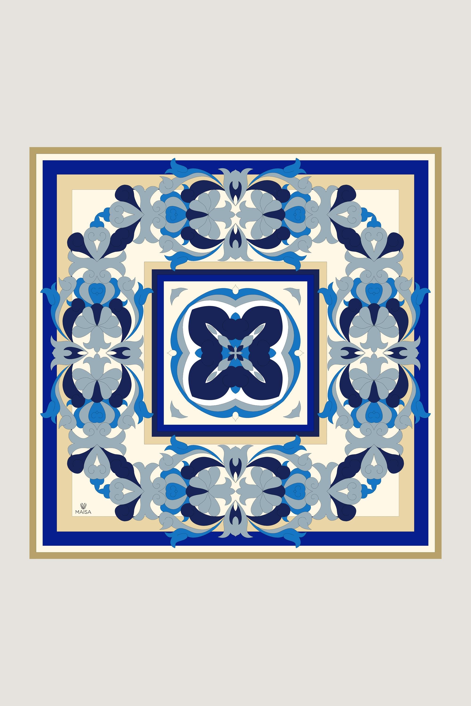 SARA TİVİL İPEK EŞARP 90*90 CM - MAVİ