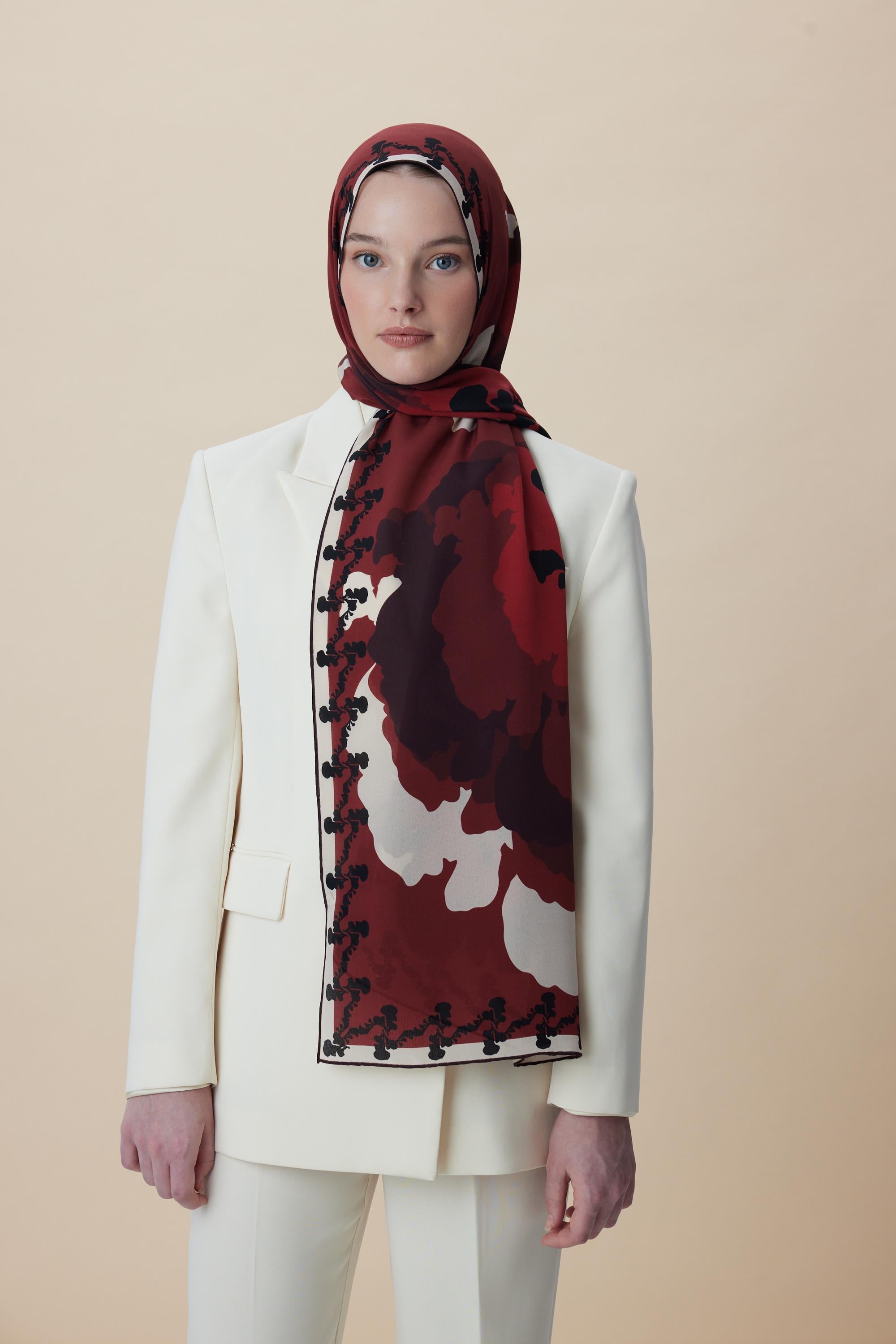SEDA KREP İPEK ŞAL 70*190 CM - BORDO