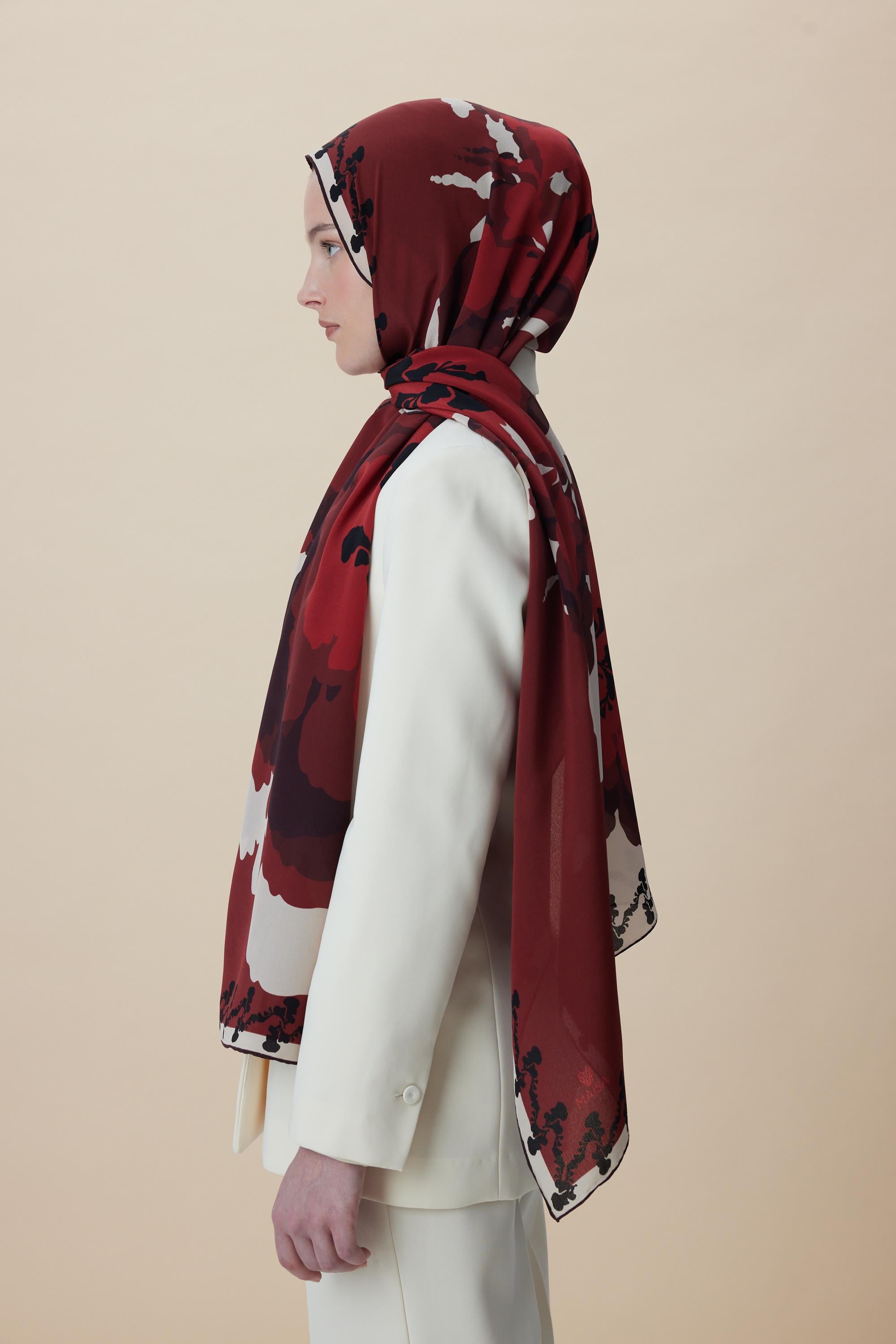 SEDA KREP İPEK ŞAL 70*190 CM - BORDO
