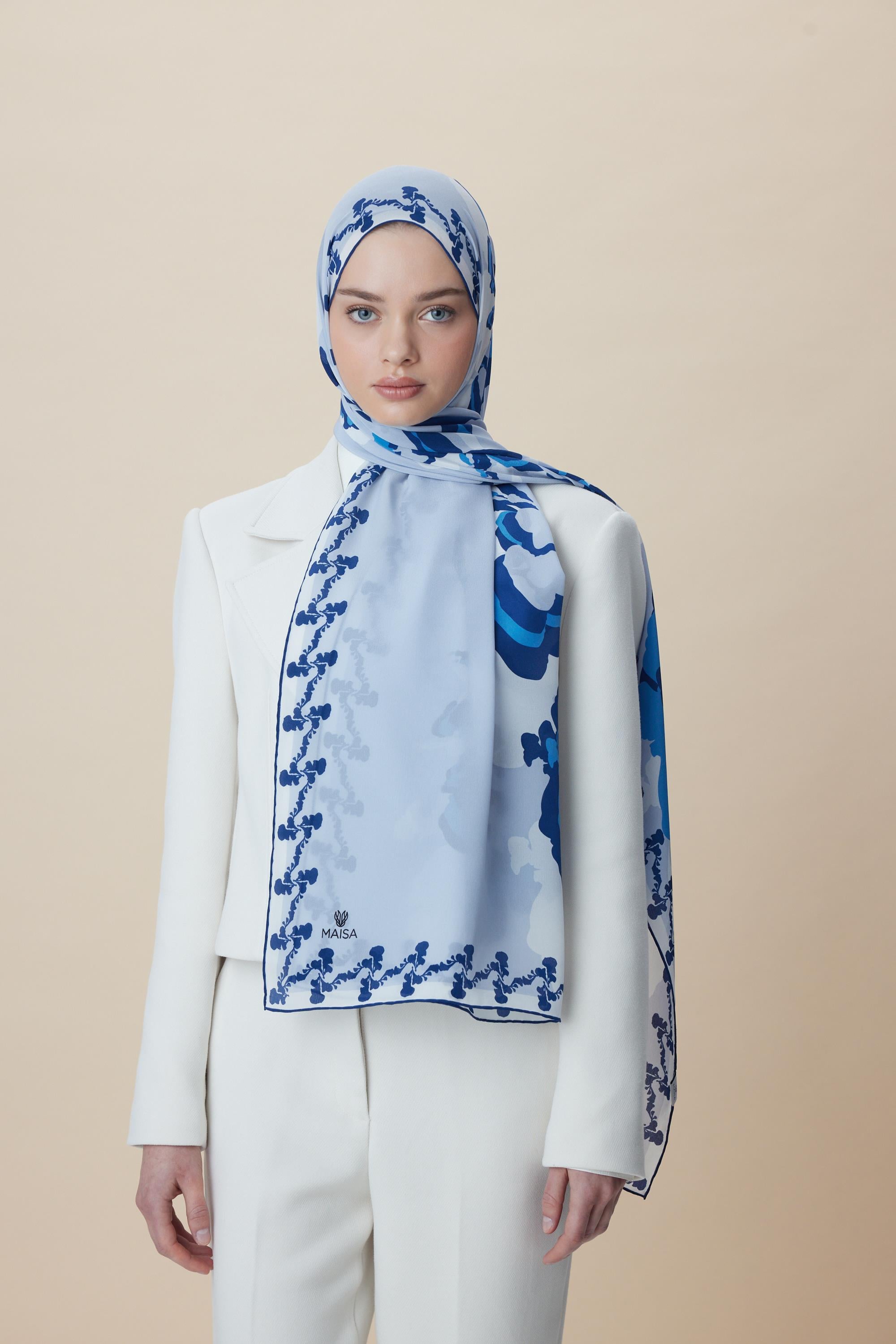 SEDA KREP İPEK ŞAL 70*190 CM - MAVİ