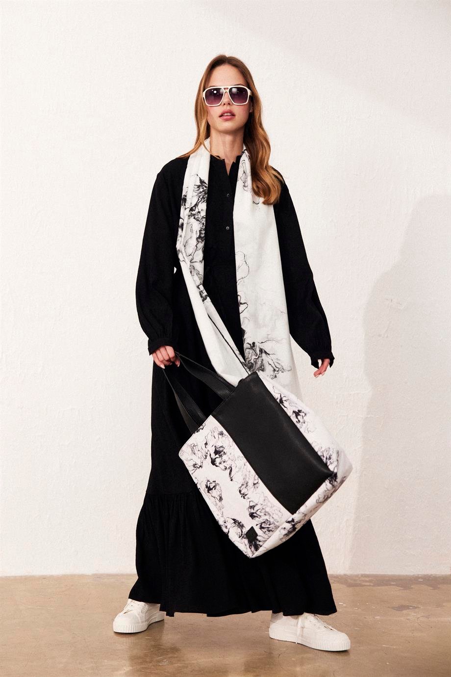 SEZA TOTE BAG - EKRU SİYAH