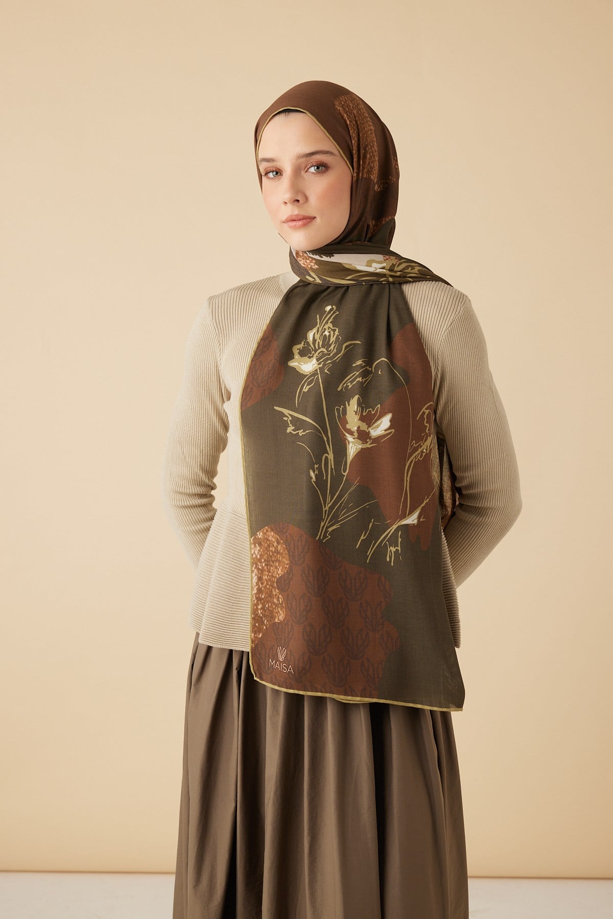 SİMAY YÜN MODAL ŞAL 70*200 CM - KAHVERENGİ