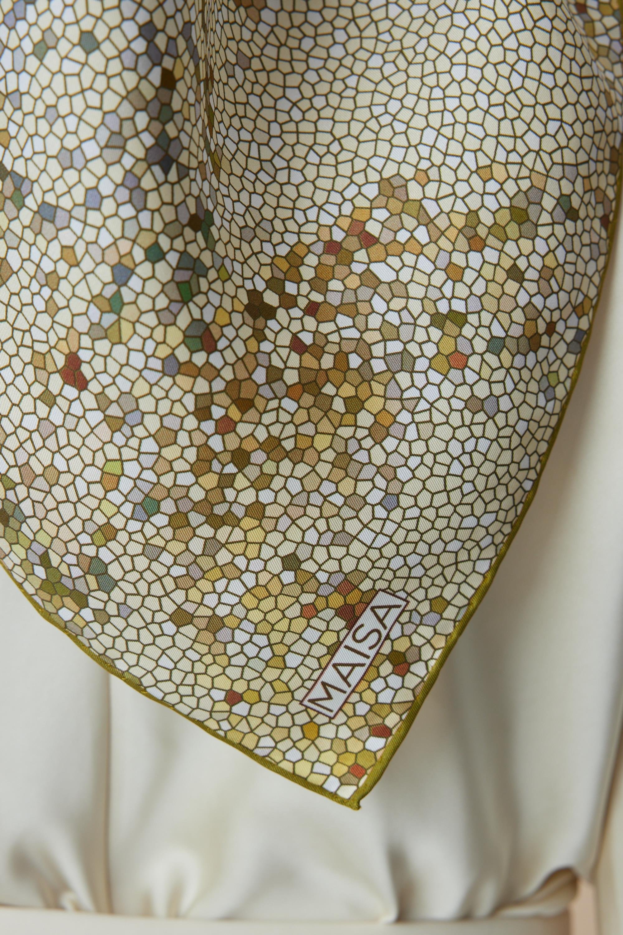 SU MASALI ÇİFT TARAFLI TİVİL İPEK EŞARP 90*90 CM - SARI