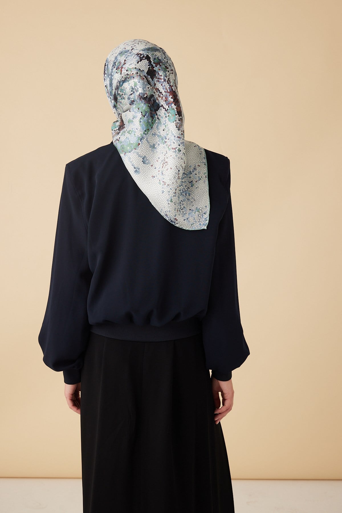 SU MASALI TİVİL İPEK EŞARP 90*90 CM - AÇIK MAVİ